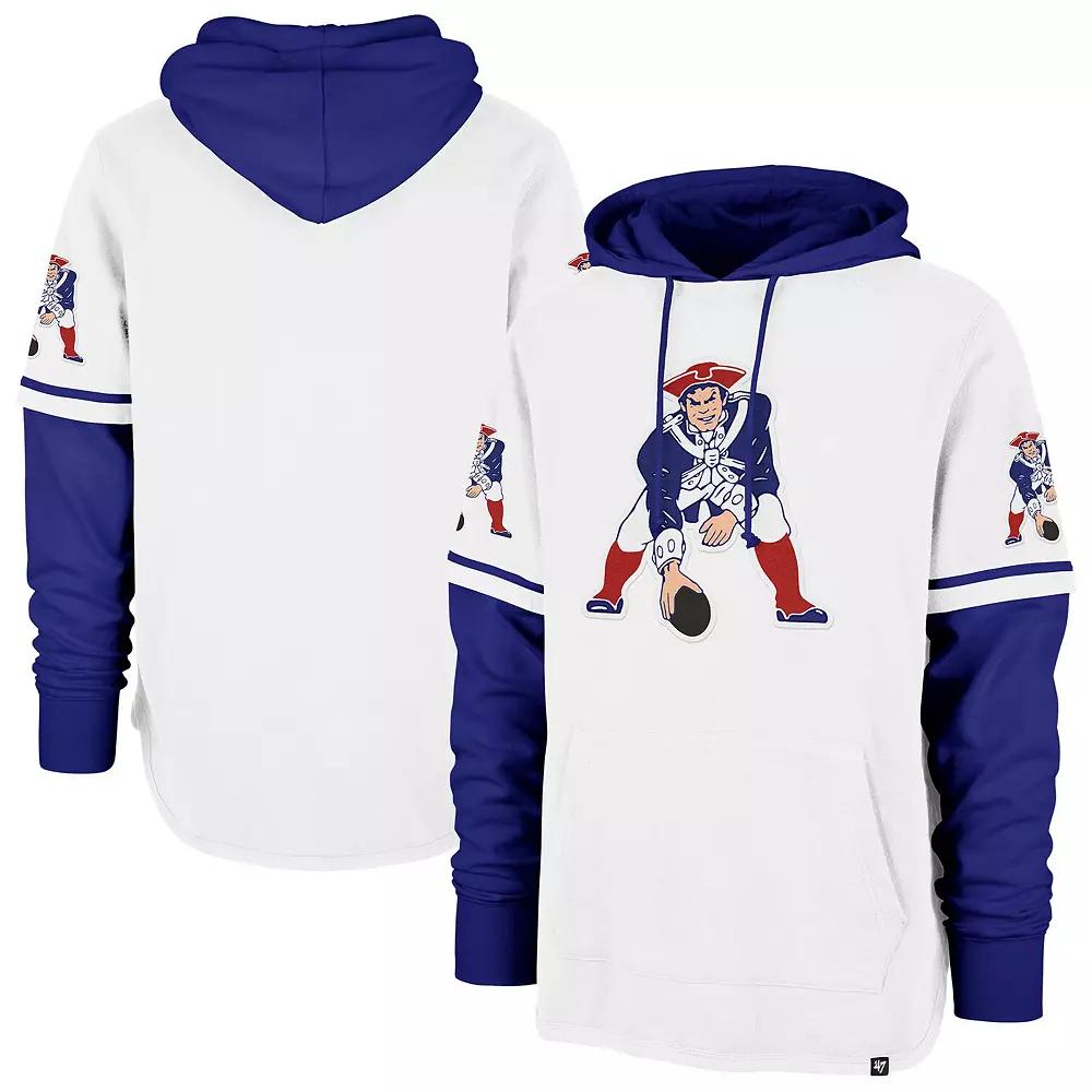Men's '47  White New England Patriots Throwback Shortstop Pullover Hoodie, Size: XL Product Image