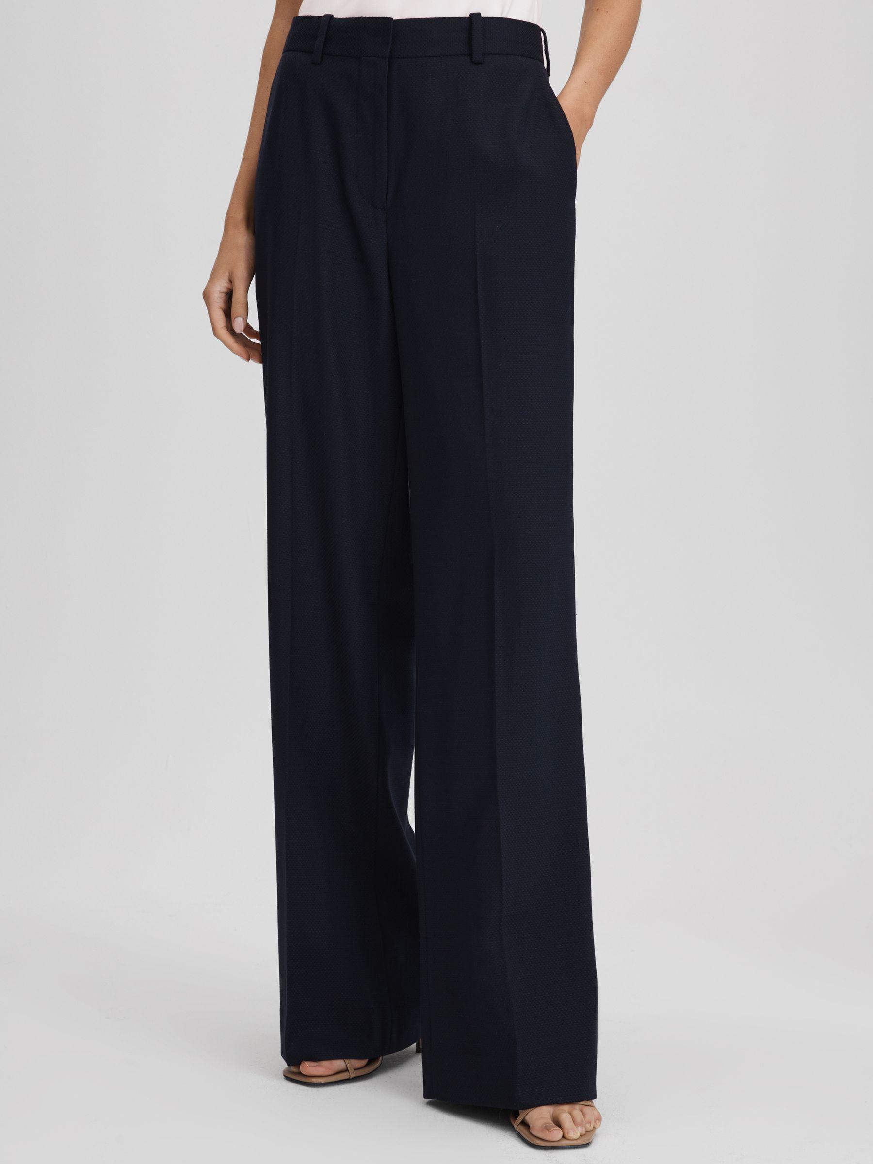 Wool Blend Wide Leg Suit Trousers in Navy Product Image