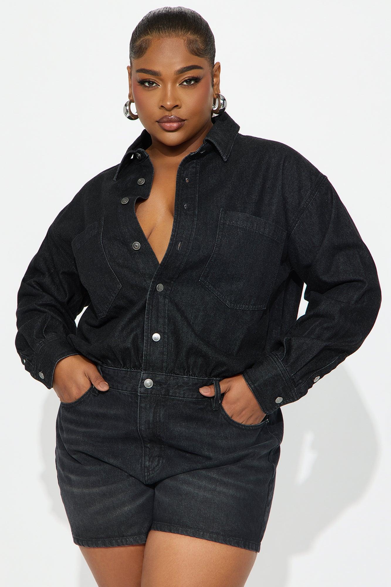 Farmer's Market Cutie Denim Romper - Black Product Image