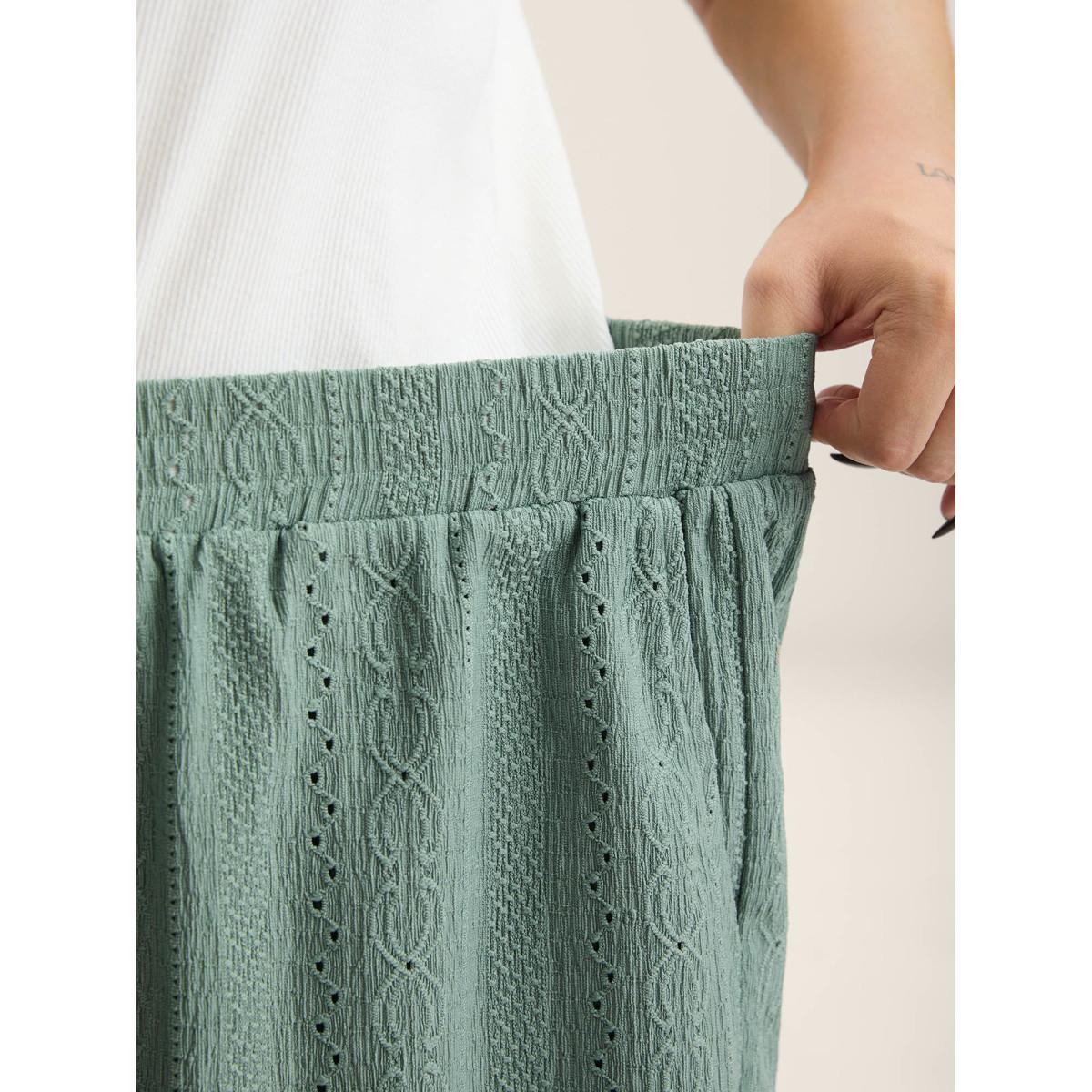 Plus Size Eyelet Trim Textured Breezy Shorts Women Greenbean Casual Texture Straight Leg Casual Shorts BloomChic 22-24/3X Product Image