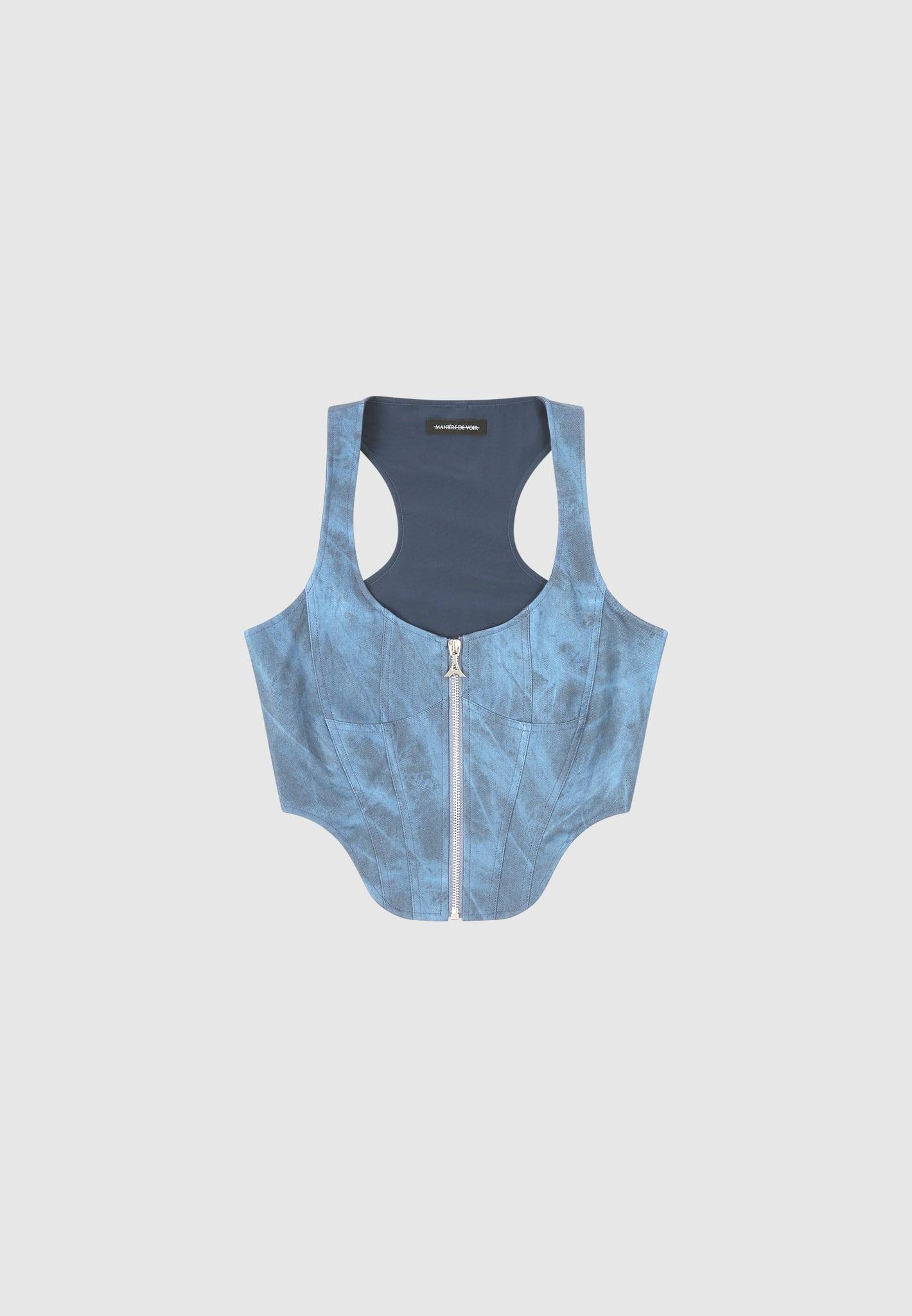 Vintage Marble Leather Corset Top - Washed Blue Female Product Image