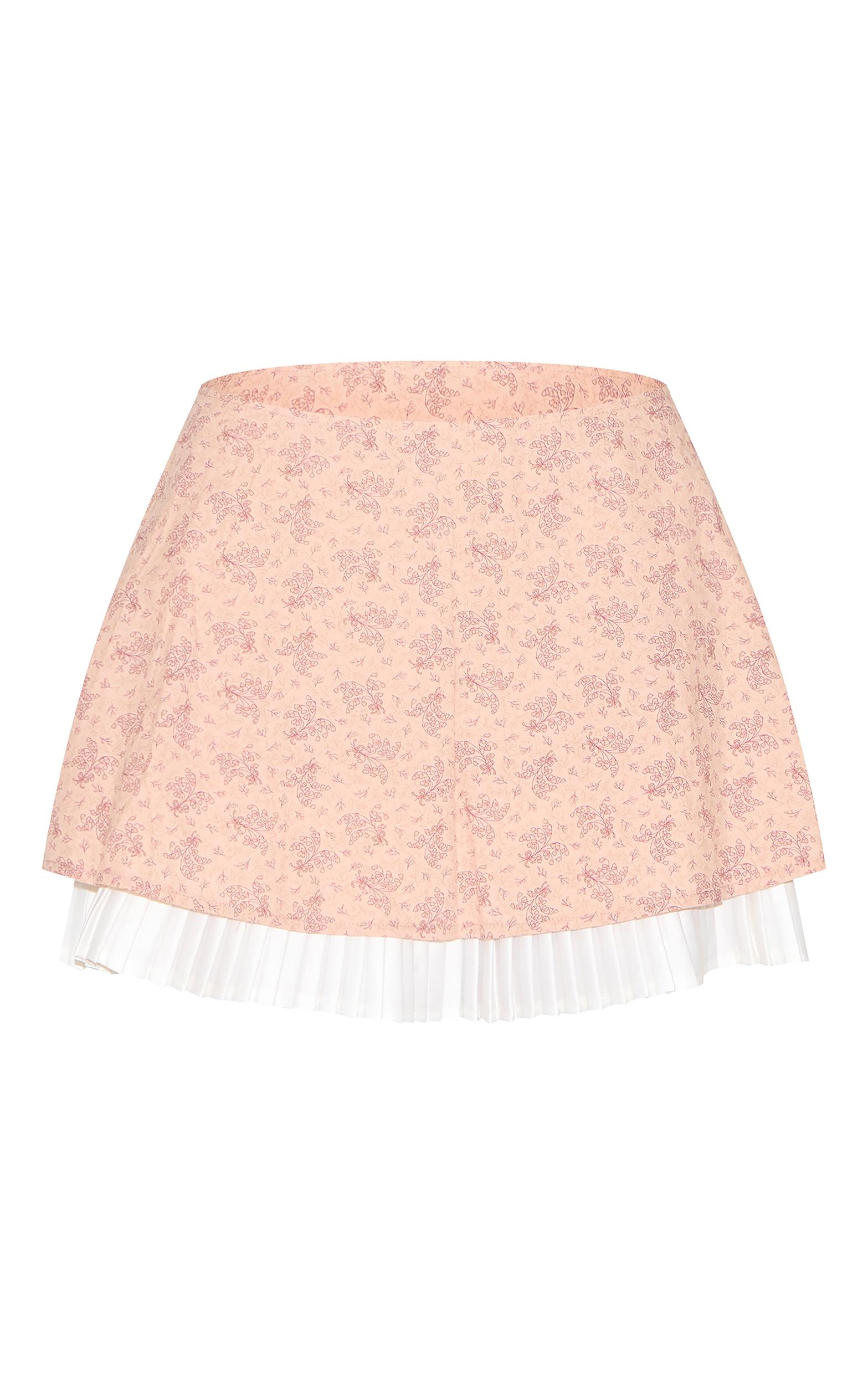 Pink Print Pleated Hem A Line Mini Skirt Product Image