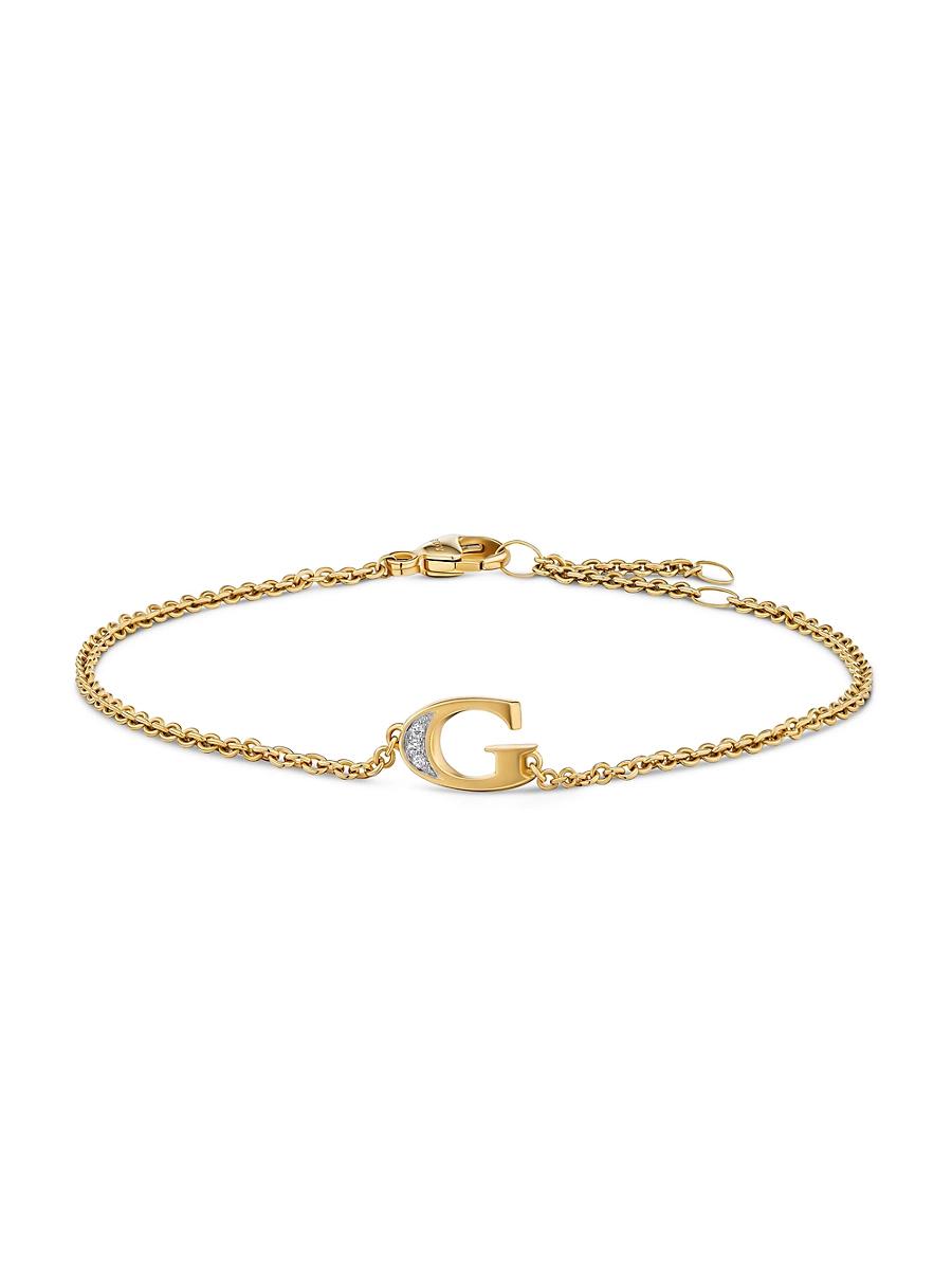 Womens Petite Pav Initial Chain Bracelet in 18K Yellow Gold Product Image
