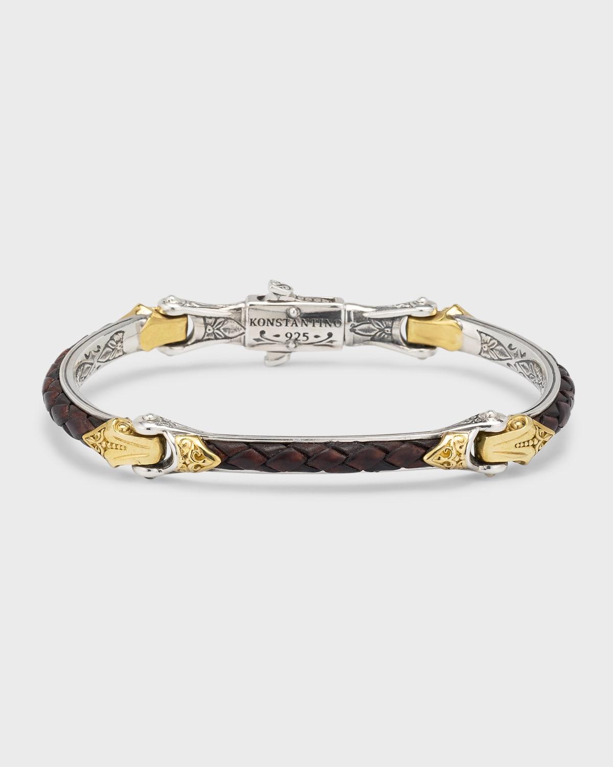Mens Two-Tone Braided Leather Bracelet Product Image