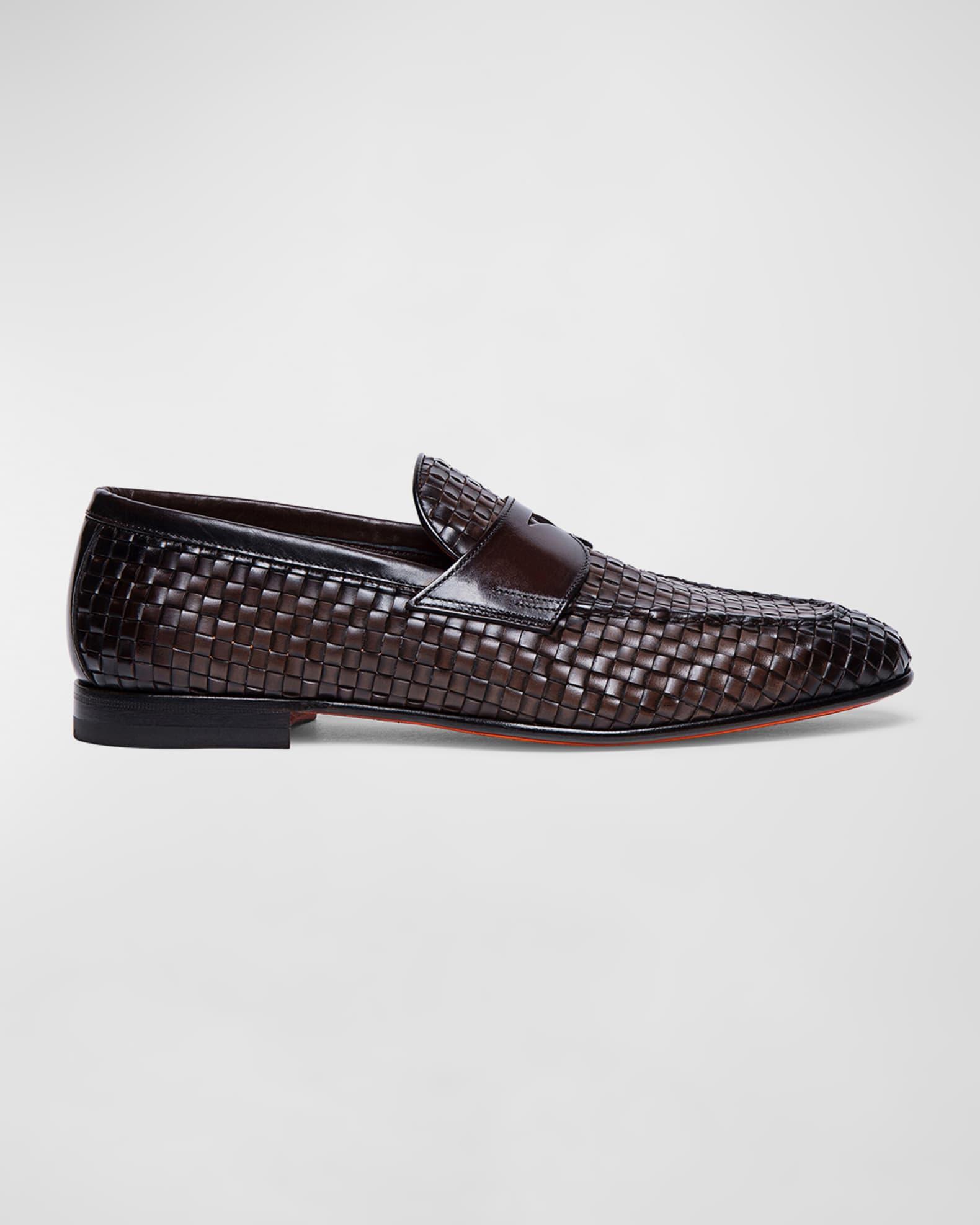 Men's Gwendal Woven Leather Penny Loafers Product Image