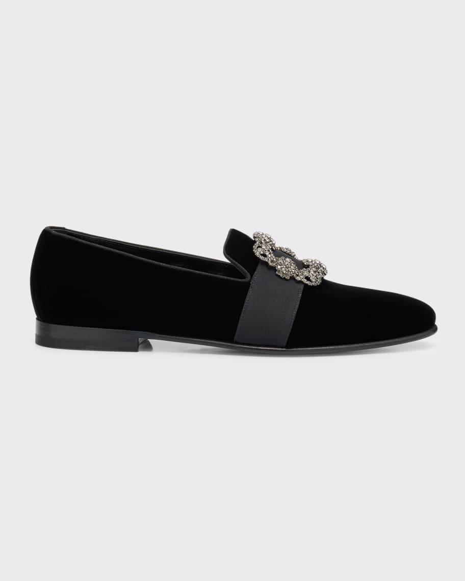 Men's Crystal Buckle Suede Loafers Product Image