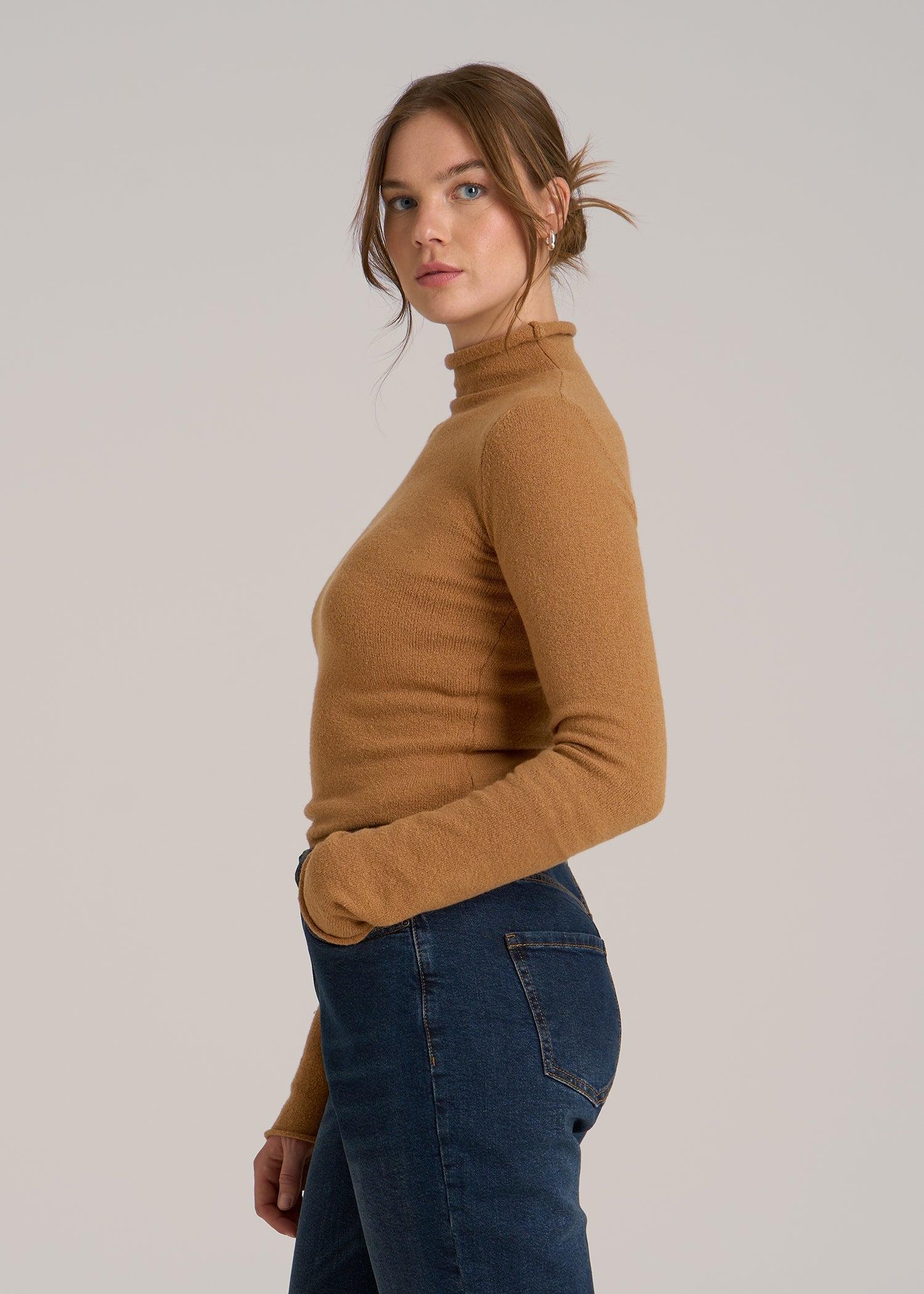 Rolled Mock Neck Sweater for Tall Women in Caramel Female Product Image