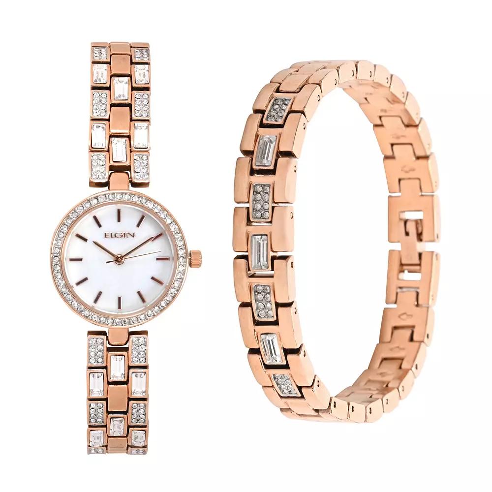 Elgin Womens Fashion Watch & Bracelet Set Pink Tone Product Image