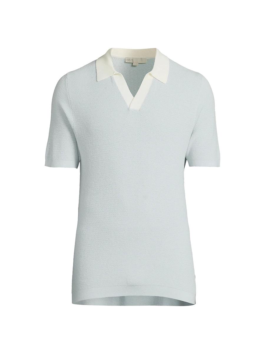 Mens Textured Cotton Johnny Collar Polo Shirt Product Image