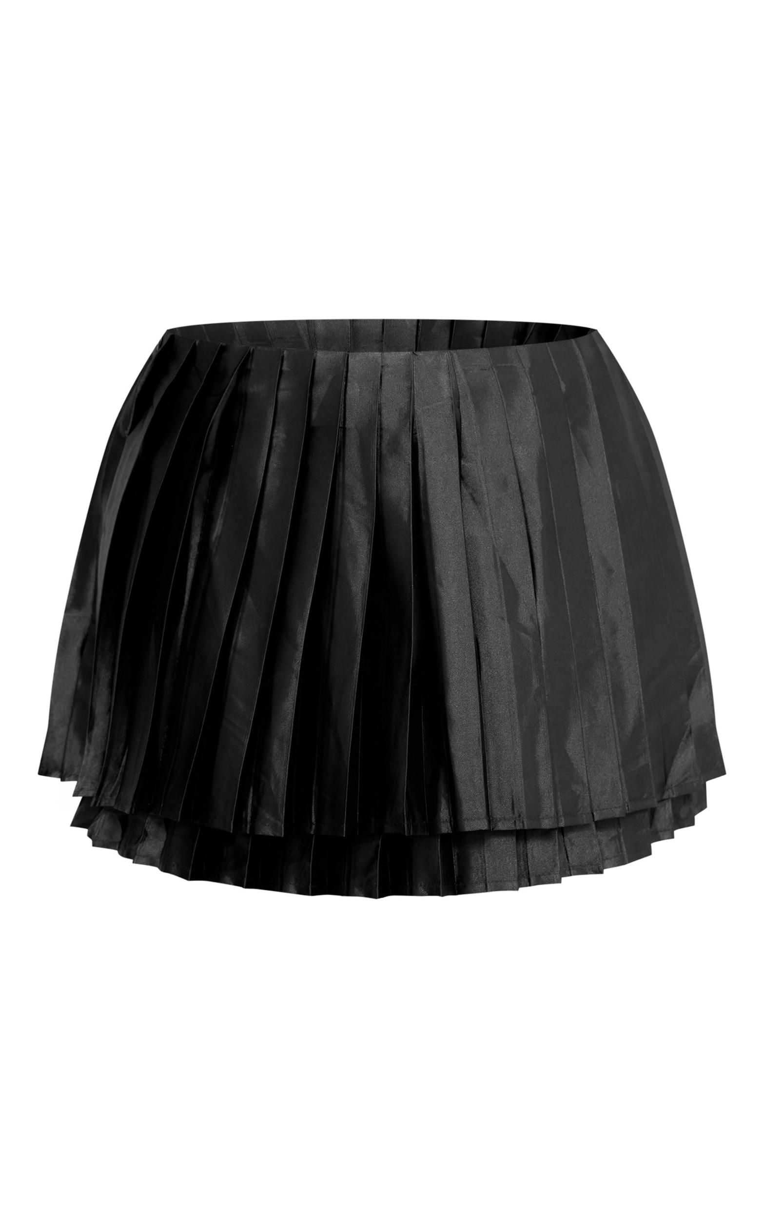 Black Premium Satin Pleated Micro Mini Skirt Product Image