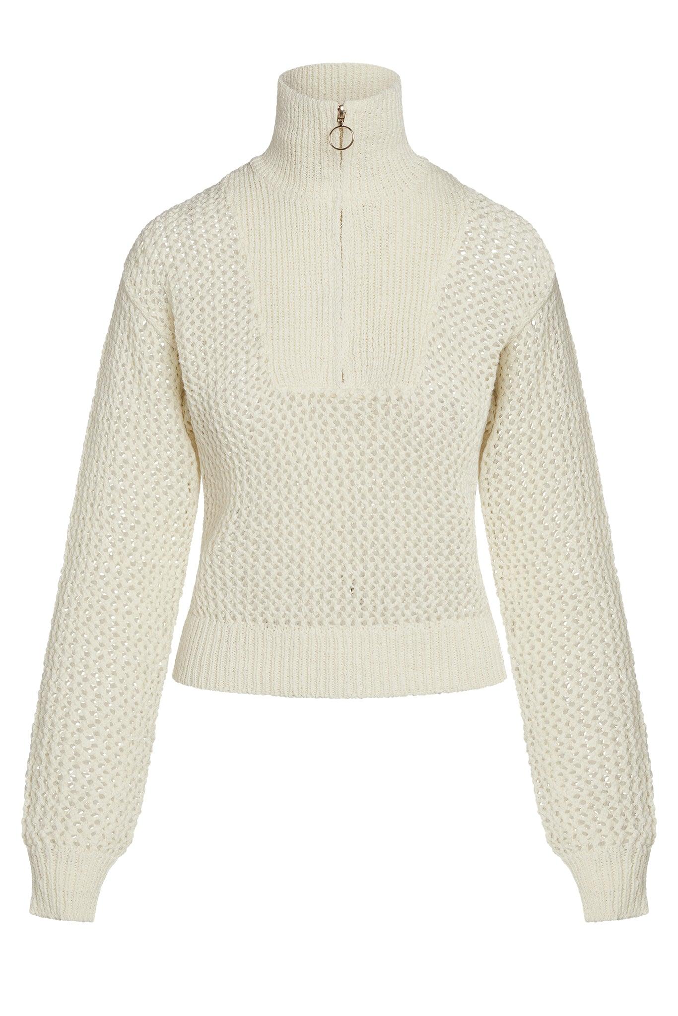 Lisbon Quarter Zip Sweater - Ivory Petit Crochet Product Image