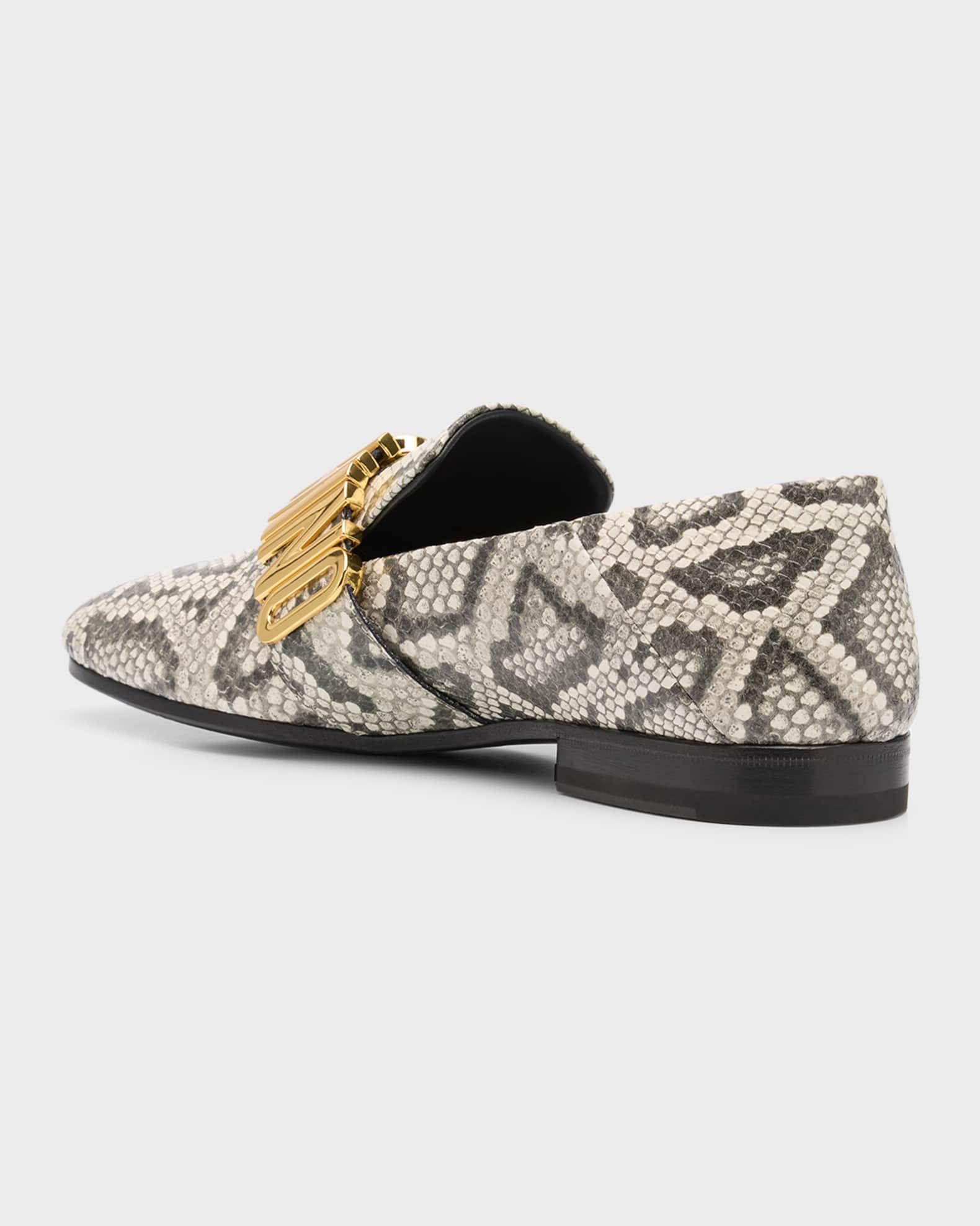 Men's Maxi Lettering Snake-Print Leather Loafers Product Image