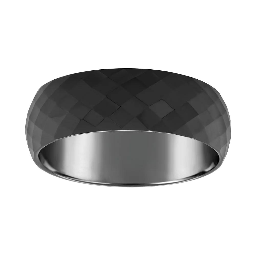 Men's 7.5mm Faceted Ceramic Wedding Band Ring, Black Product Image