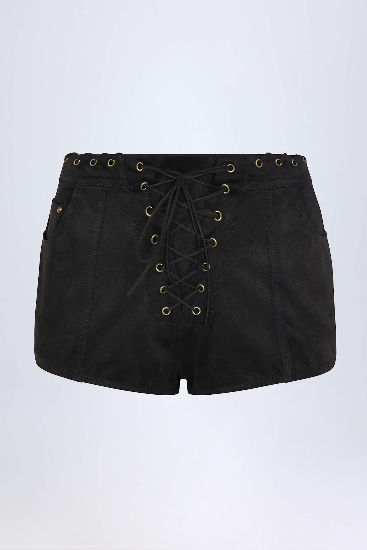 Lace-Up Mid-Rise Shorts in Black Product Image