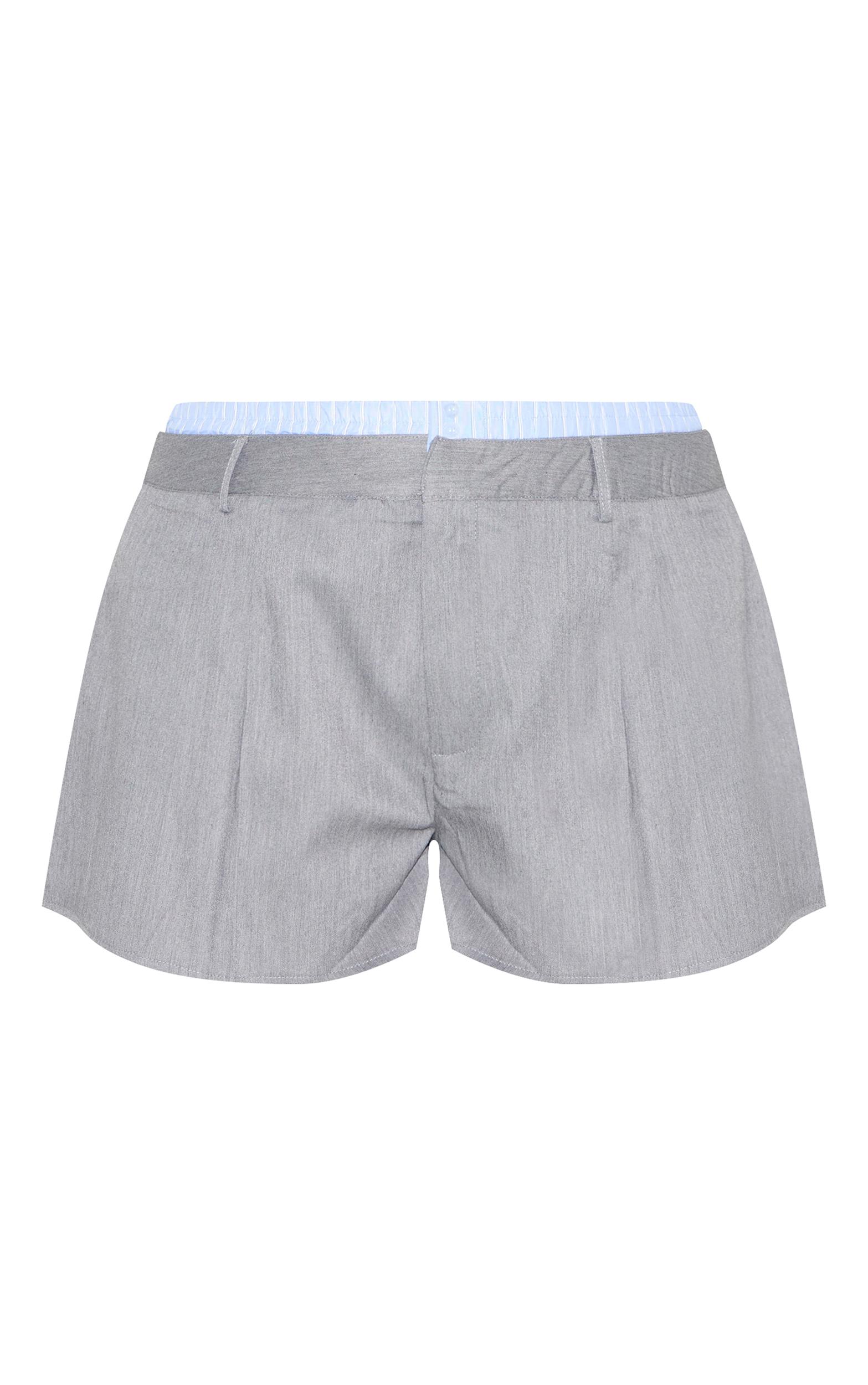 Plus Grey Woven Stripe Contrast Tailored Shorts Product Image
