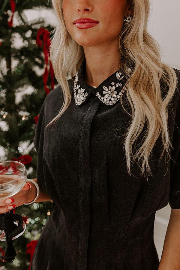 Cue The Cocktails Corduroy Mini Dress in Black Product Image