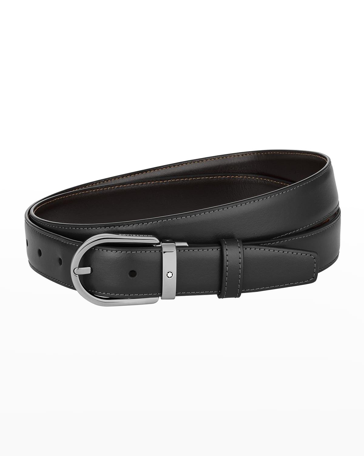 Mens Horseshoe Cut-to-Size Leather Buckle Belt Product Image