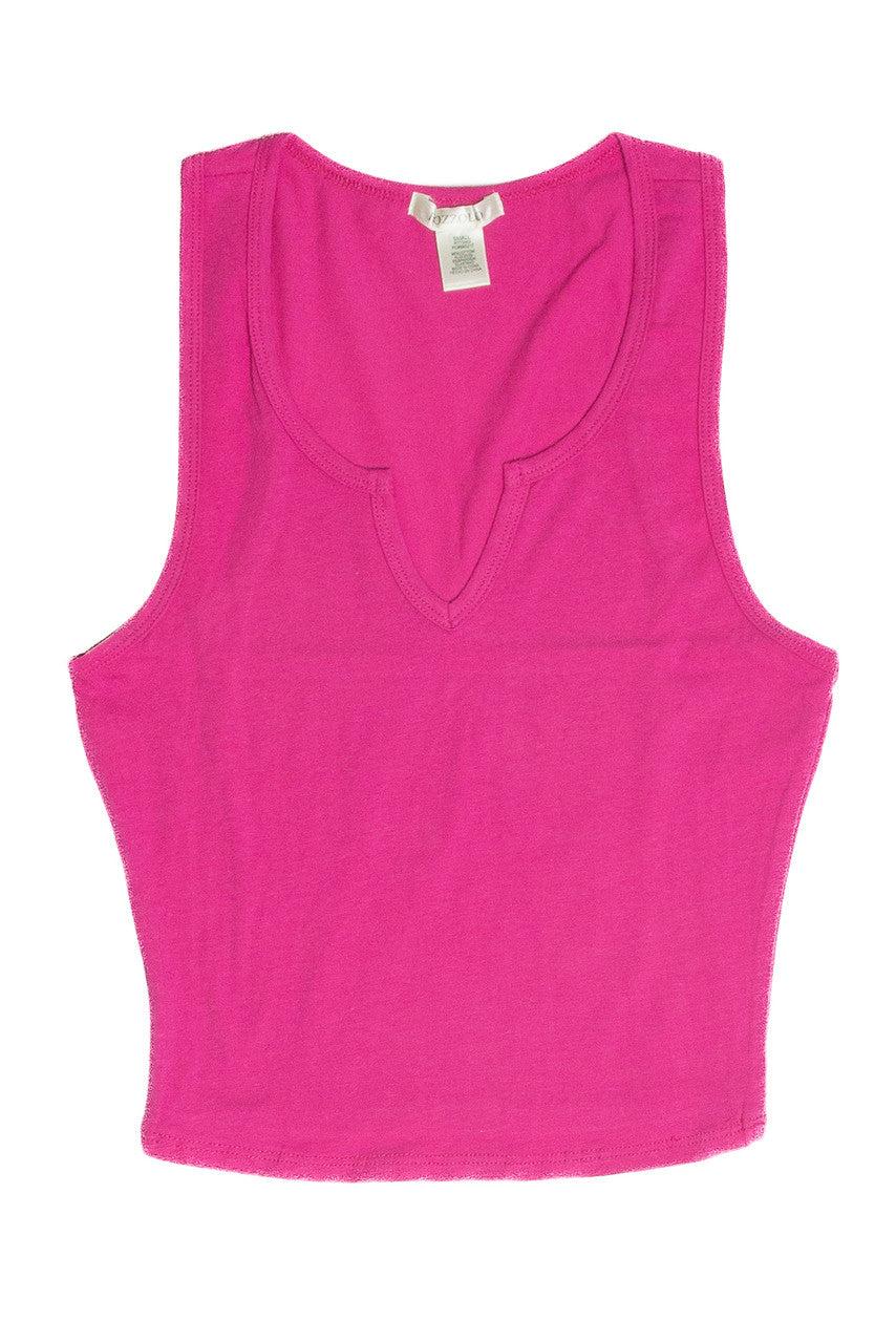 Fuchsia Sleeveless Notch Neck Shirt Product Image