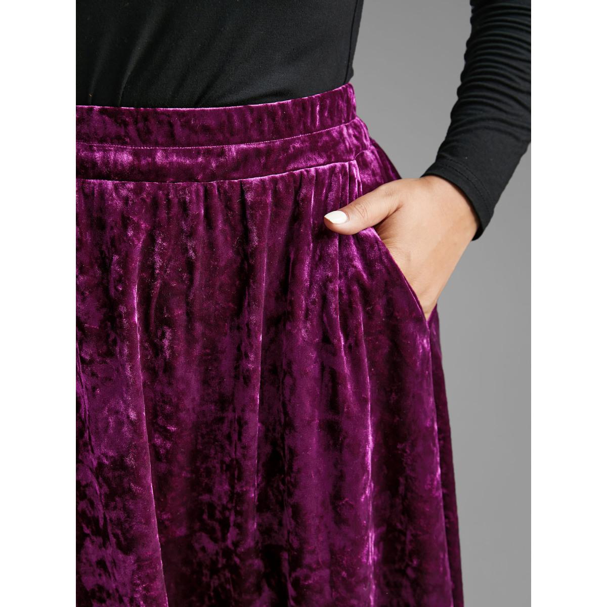 Plus Size Velvet Elastic Waist Skirt Women Deeppurplered Retro Loose Medium stretch Slanted pocket Elegant Skirts BloomChic 14-16/1X Product Image