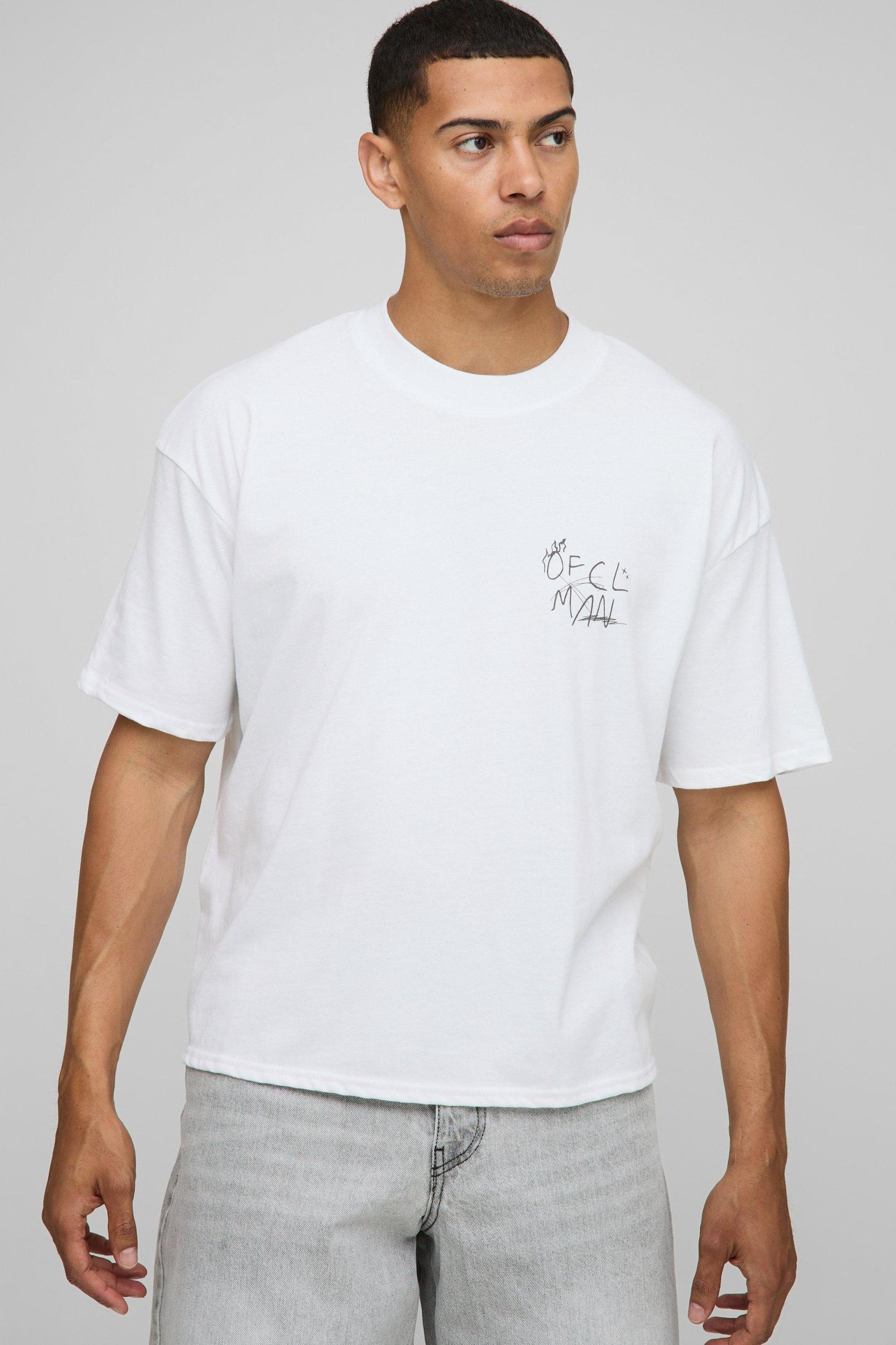 White Oversized Boxy Extended Neck USD Slogan T-Shirt | boohooMAN USA Product Image