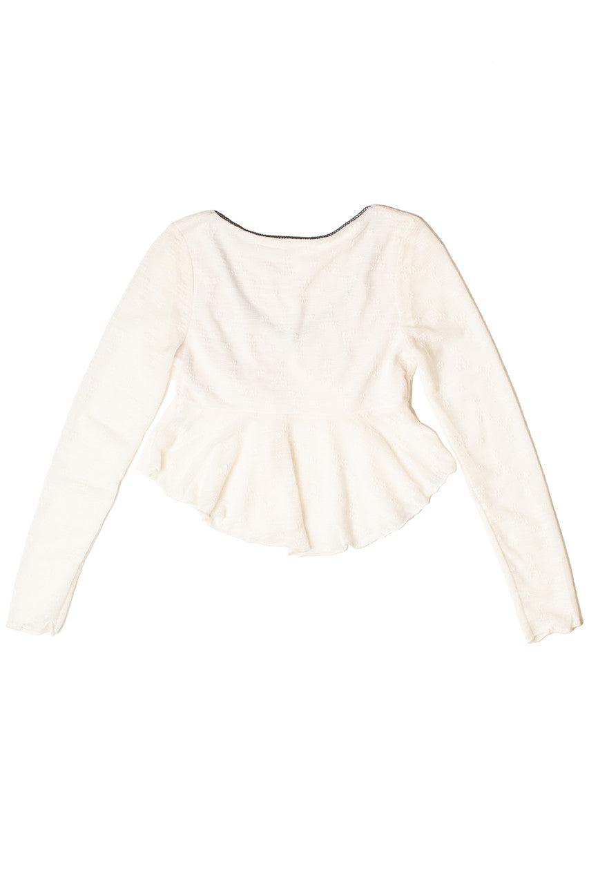 Curved Hem Lace Long Sleeve Bow Top Product Image