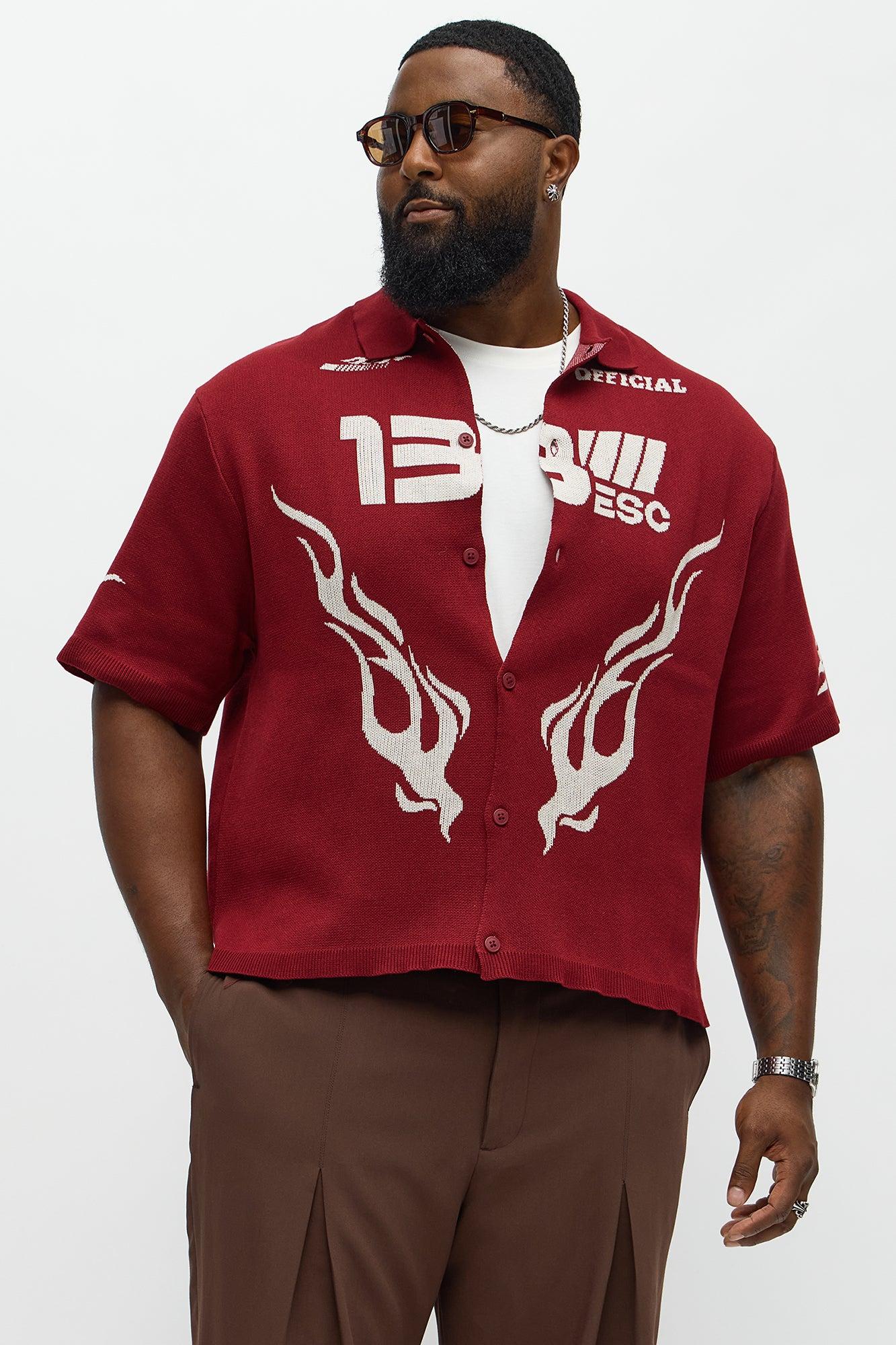 Regular Fit 13 Button Up Sweater Shirt - Red/White Male Product Image