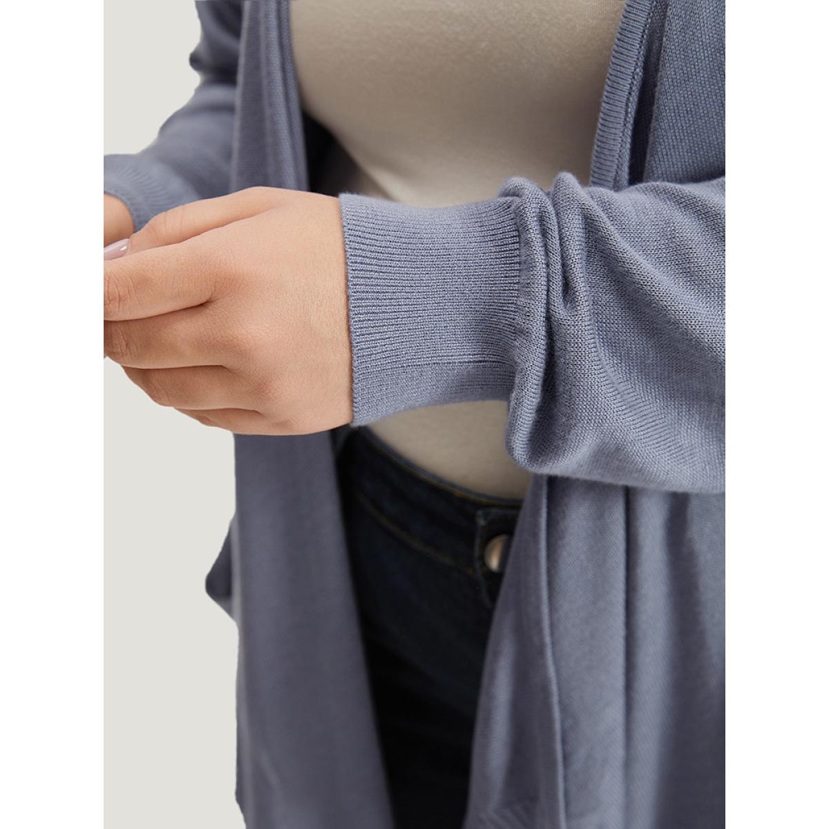 Plus Size Supersoft Essentials Solid Lapel Collar Patched Pocket Cardigan Stone Women Casual Loose Long Sleeve Dailywear Cardigans BloomChic 14-16/1X Product Image