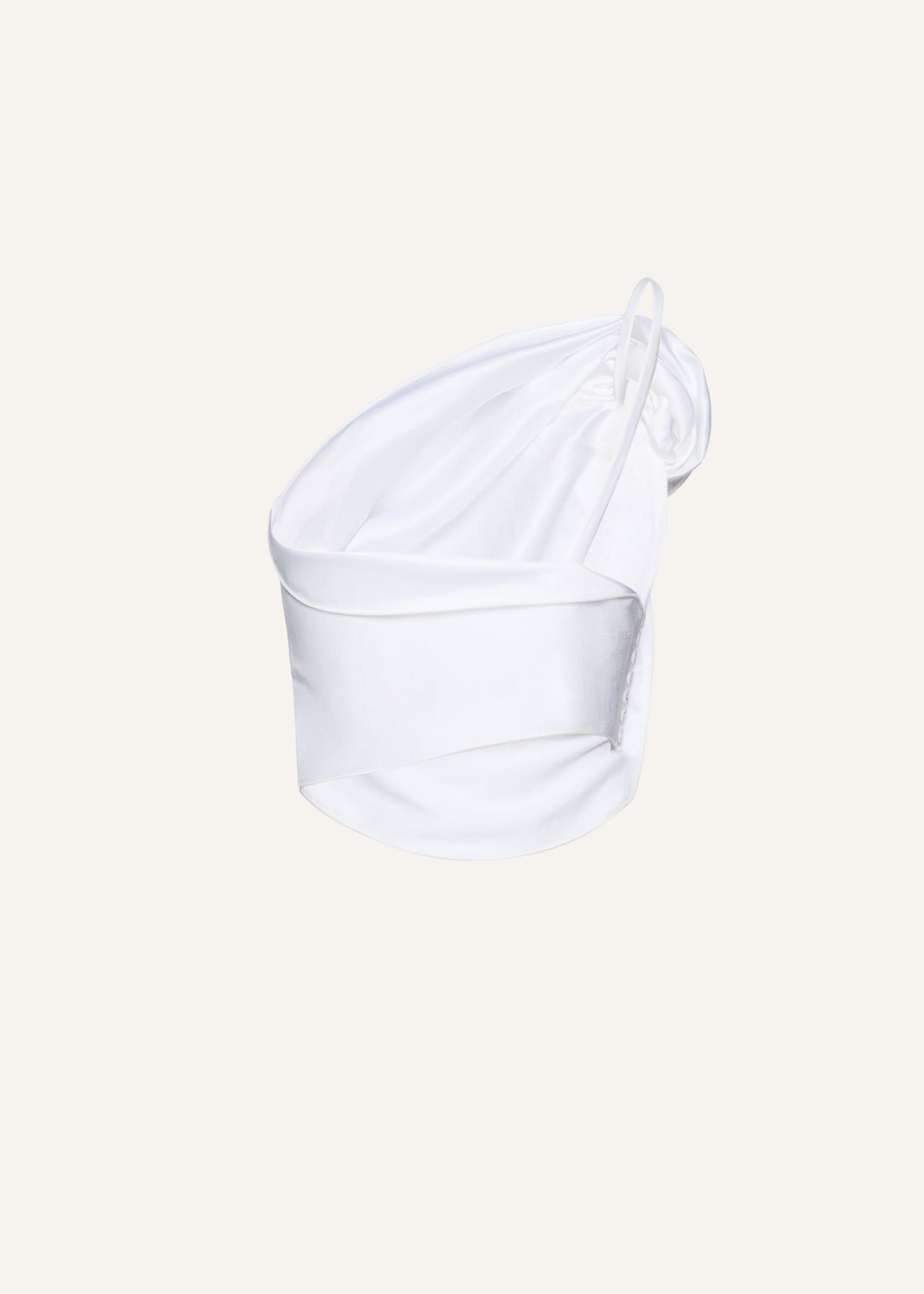 One shoulder draped top in white Product Image