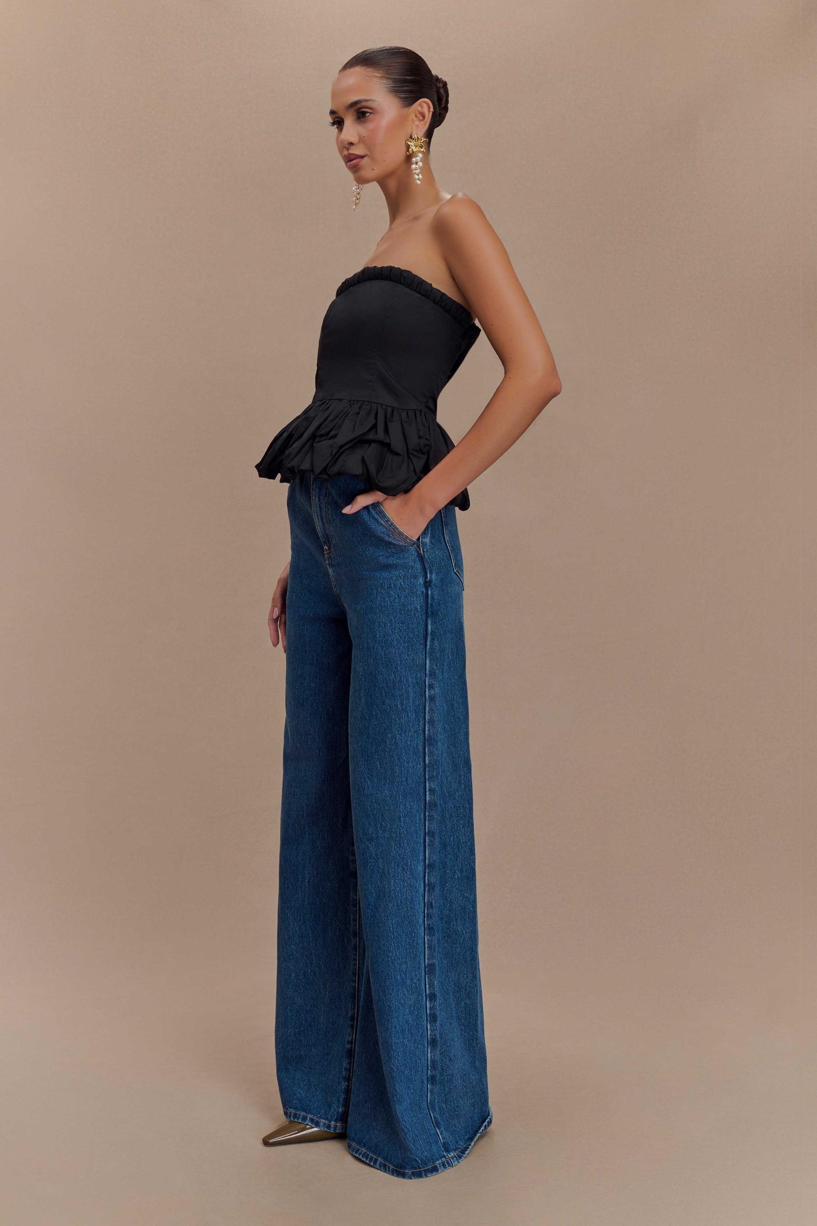 Cora Ruched Strapless Top - Black Product Image