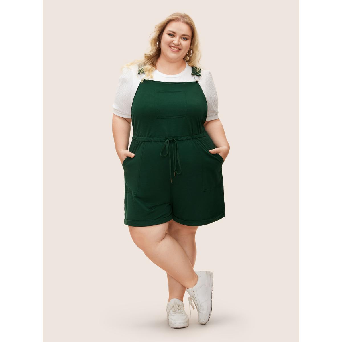 Plus Size Deepred Solid Pocket Drawstring Overall Romper Women Leisure Sleeveless Non Casual Loose Jumpsuits BloomChic 22-24/3X Product Image