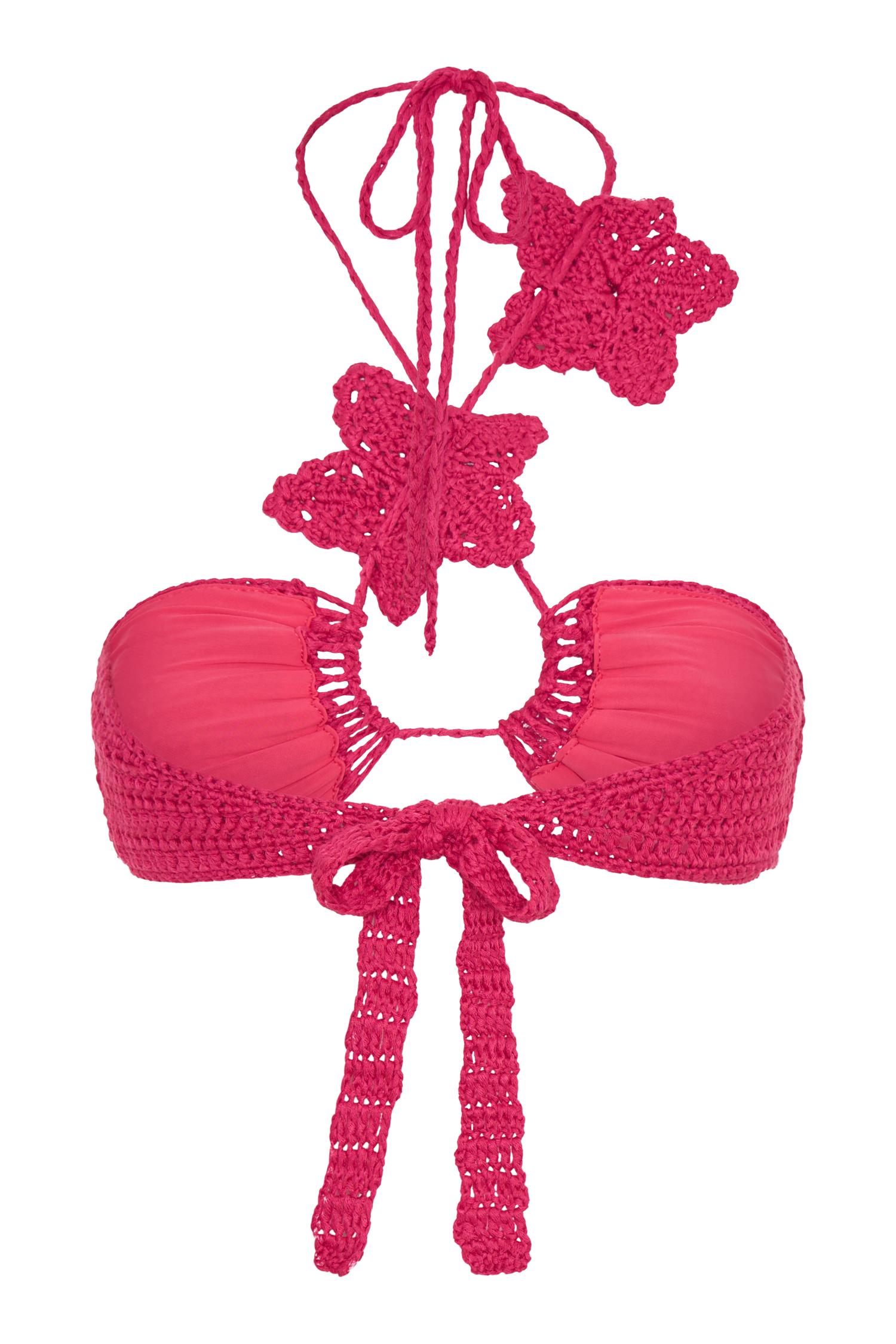 River Floral Crochet Bikini Top - Pink Cherry Product Image