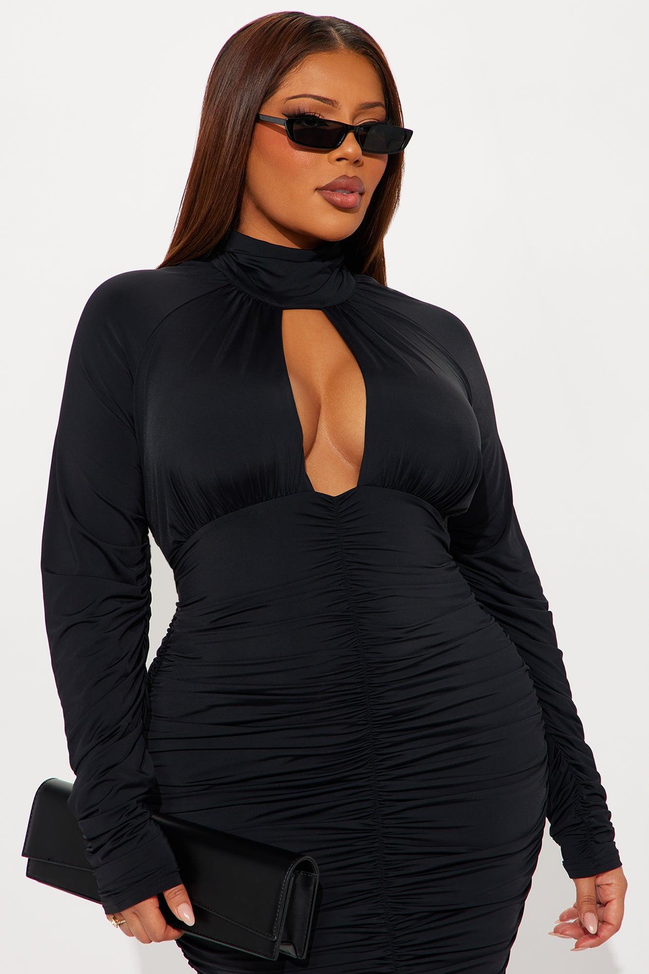 Azure Long Sleeve Midi Dress - Black Female Product Image