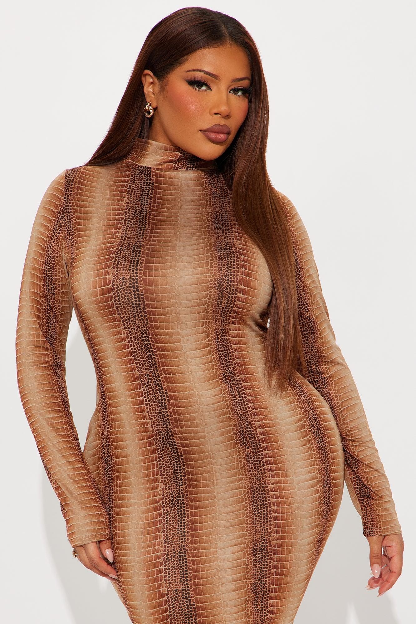 Adrianna Animal Print Midi Dress - Brown/combo Female Product Image