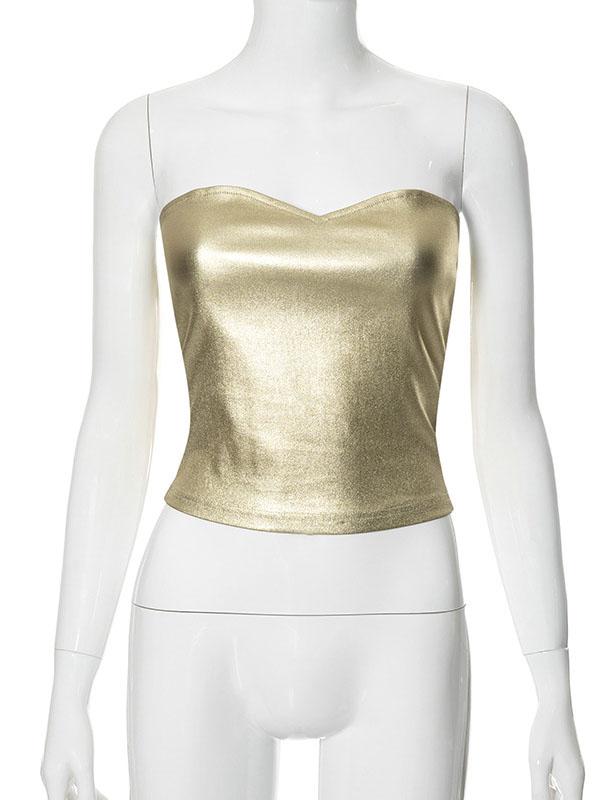 Skinny Sleeveless Shiny Solid Color Tube Vest Top Product Image