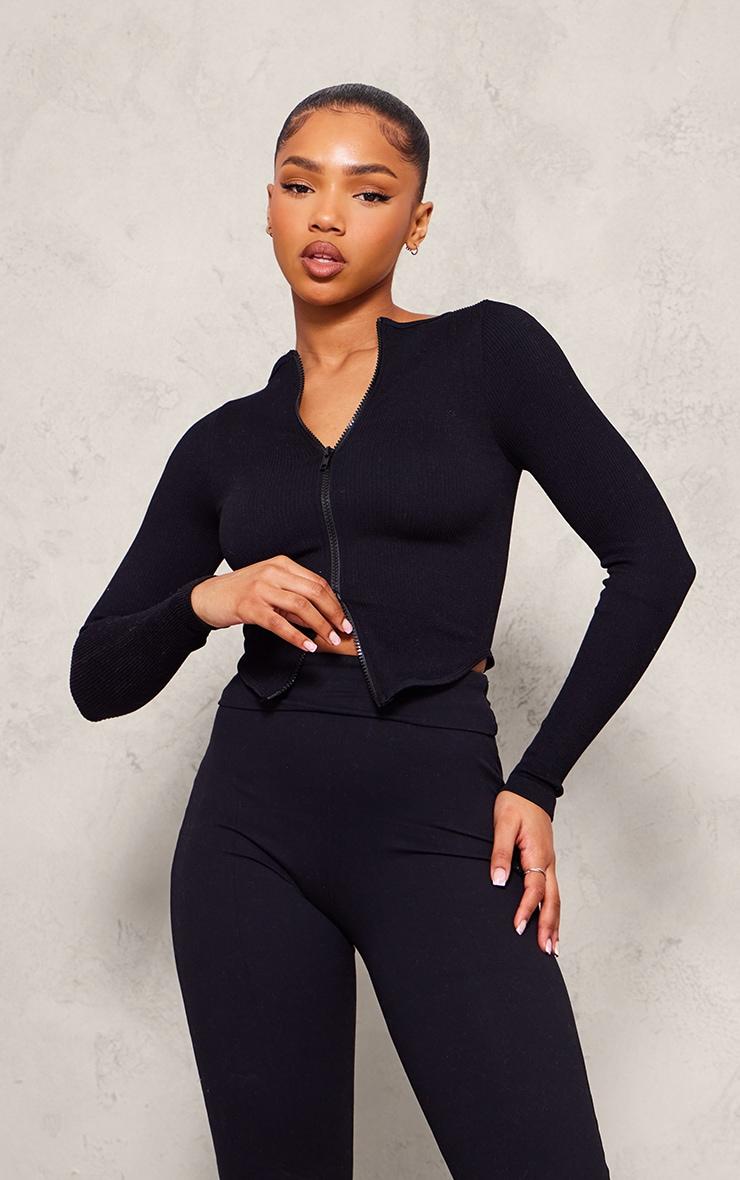 Black Snatched Rib Double Zip Top Product Image