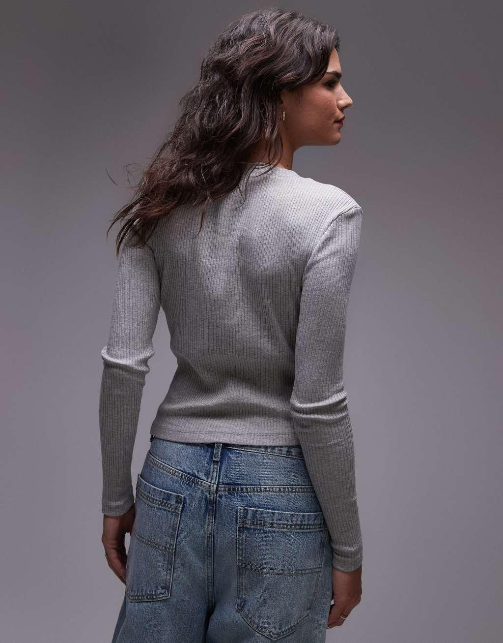Topshop asymmetric long sleeve cardi in gray heather Product Image