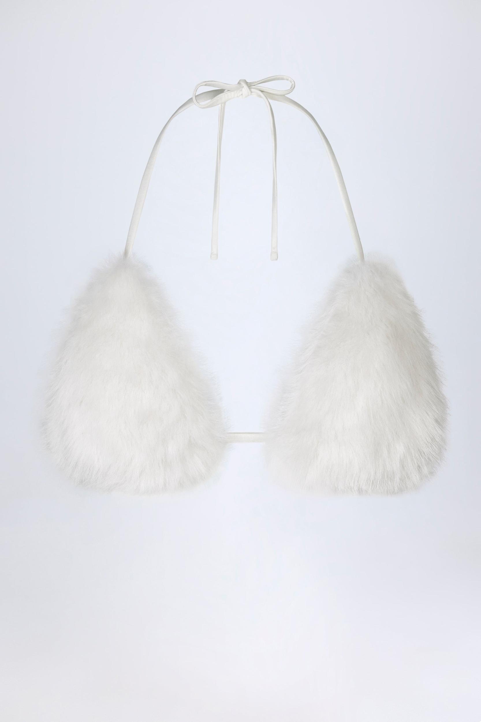 Faux Fur Triangle Bralette in White Product Image