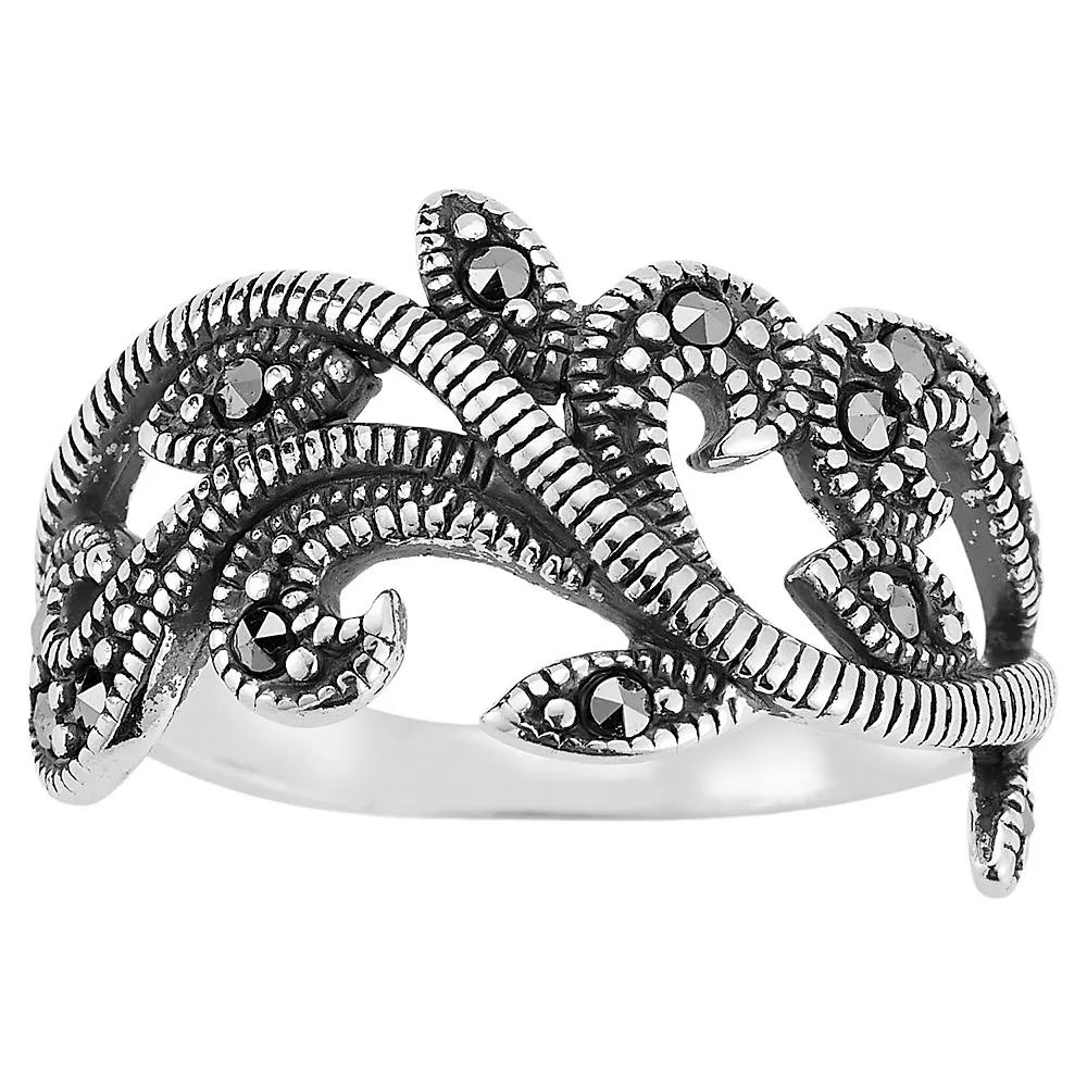 Sunkissed Sterling Sterling Silver Oxidized Leaf Cubic Zirconia Ring, Women's, Size: 5, Silver Tone Product Image