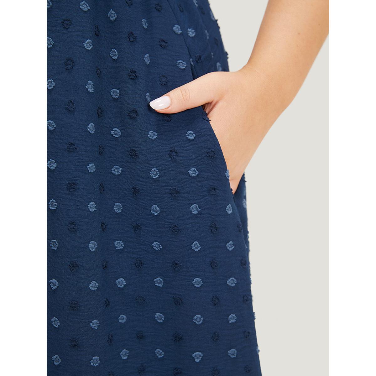 Plus Size Polka Dot Pocket Cut Out Petal Sleeve Dress DarkBlue Women Office Plain Round Neck Short sleeve Curvy Midi Dress BloomChic 12/L Product Image
