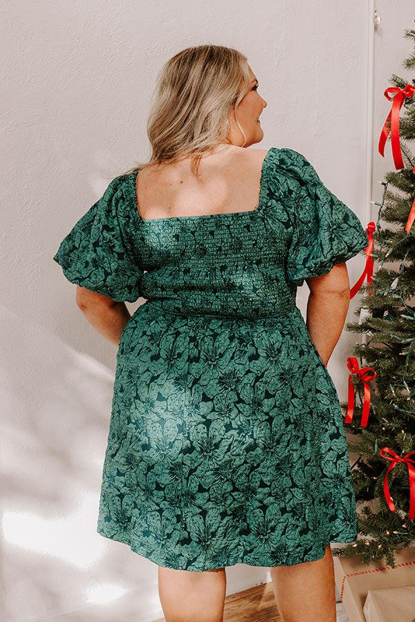 Holiday Happiness Jacquard Mini Dress in Hunter Green Curves Product Image