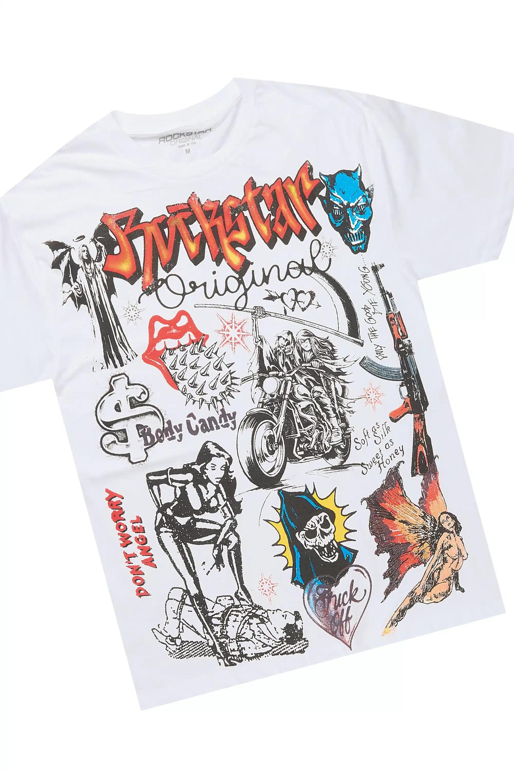 Shootah White/Beige T-Shirt Short Set Male Product Image