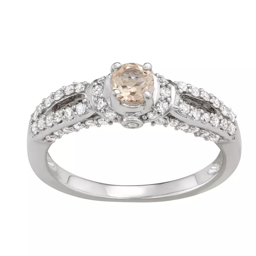 HDI 14k White Gold 5/8 Carat T.W. Diamond & Morganite Engagement Ring, Women's,  Product Image