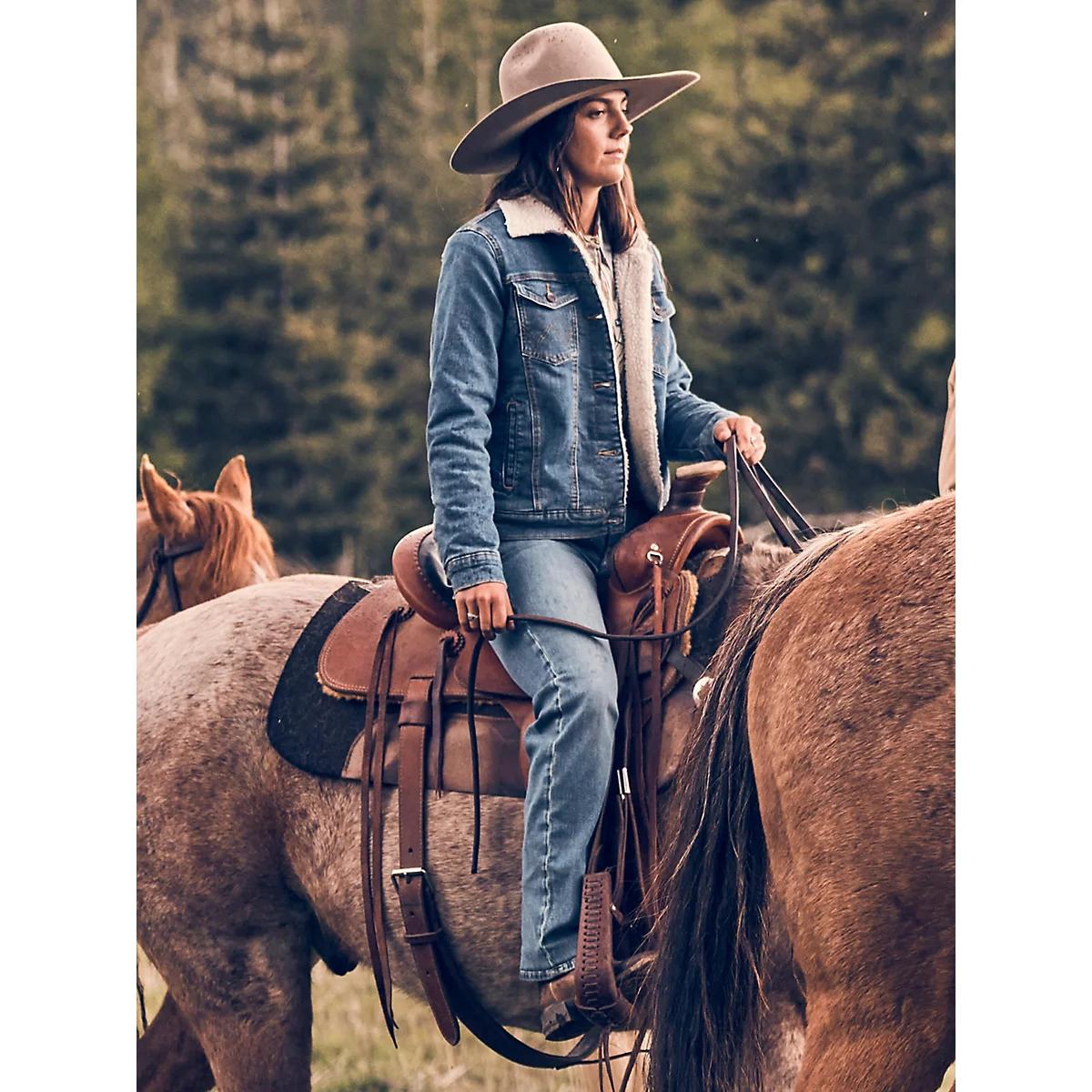 Women's Wrangler Retro® Sherpa Lined Western Denim Jacket in Denim Product Image