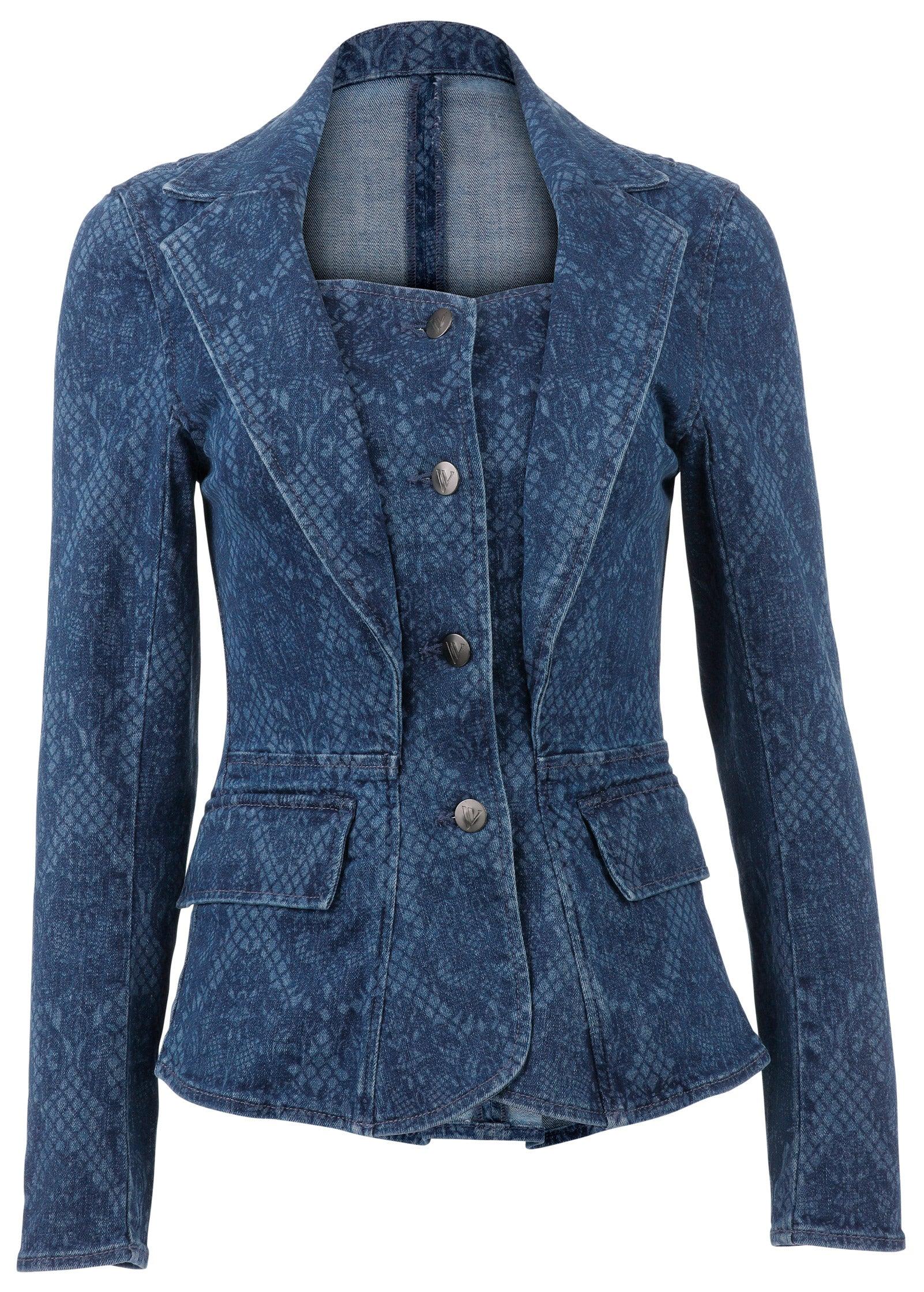 Lace Print Denim Blazer - Medium Wash Product Image
