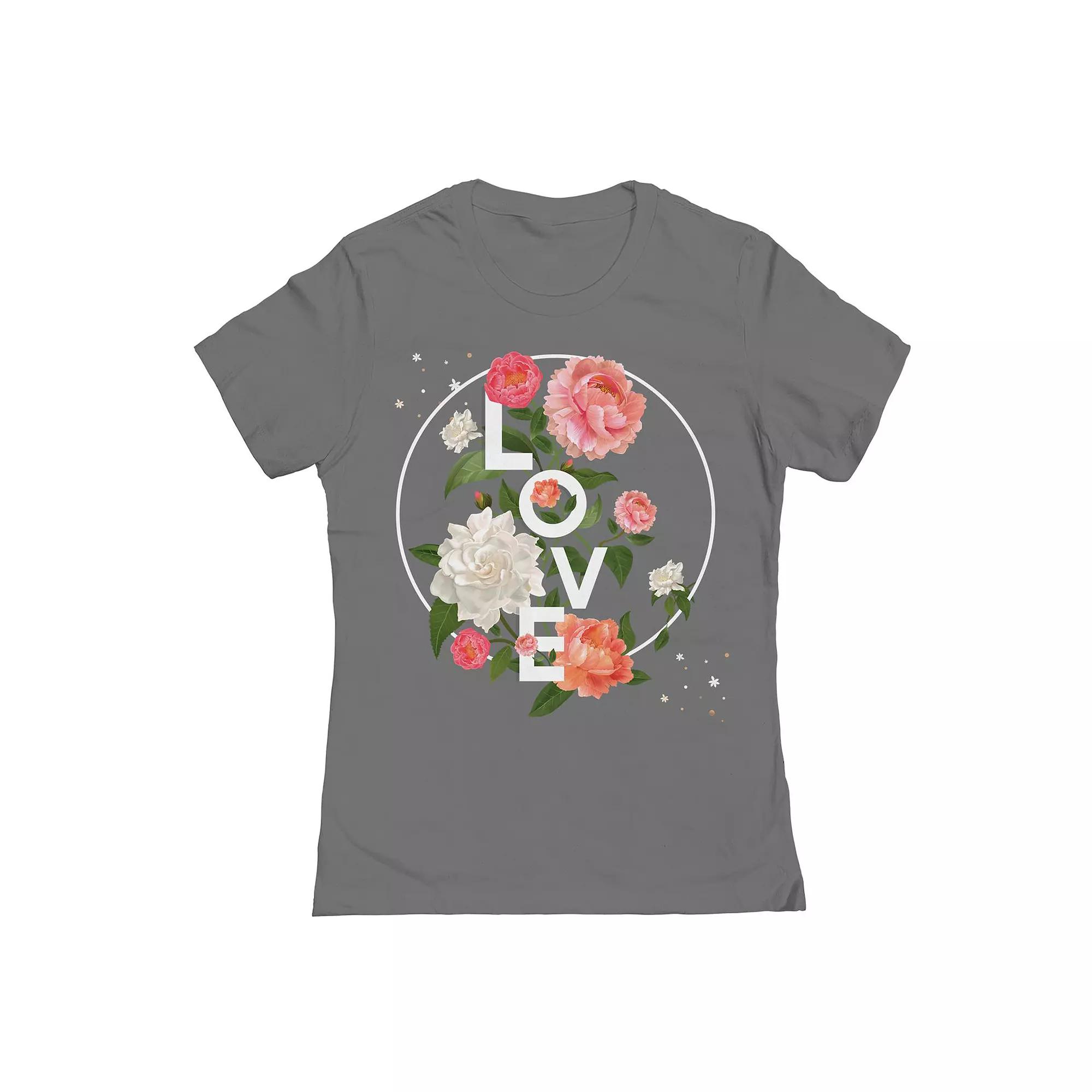 Junior's Love Roses Womens Graphic Tee, Girl's, Size: XL, Grey Product Image