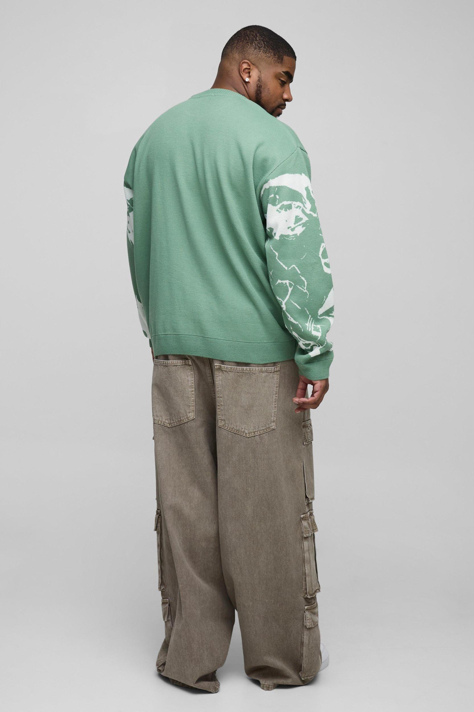 Plus Oversized Boxy Line Face Knitted Sweater | boohooMAN USA Product Image