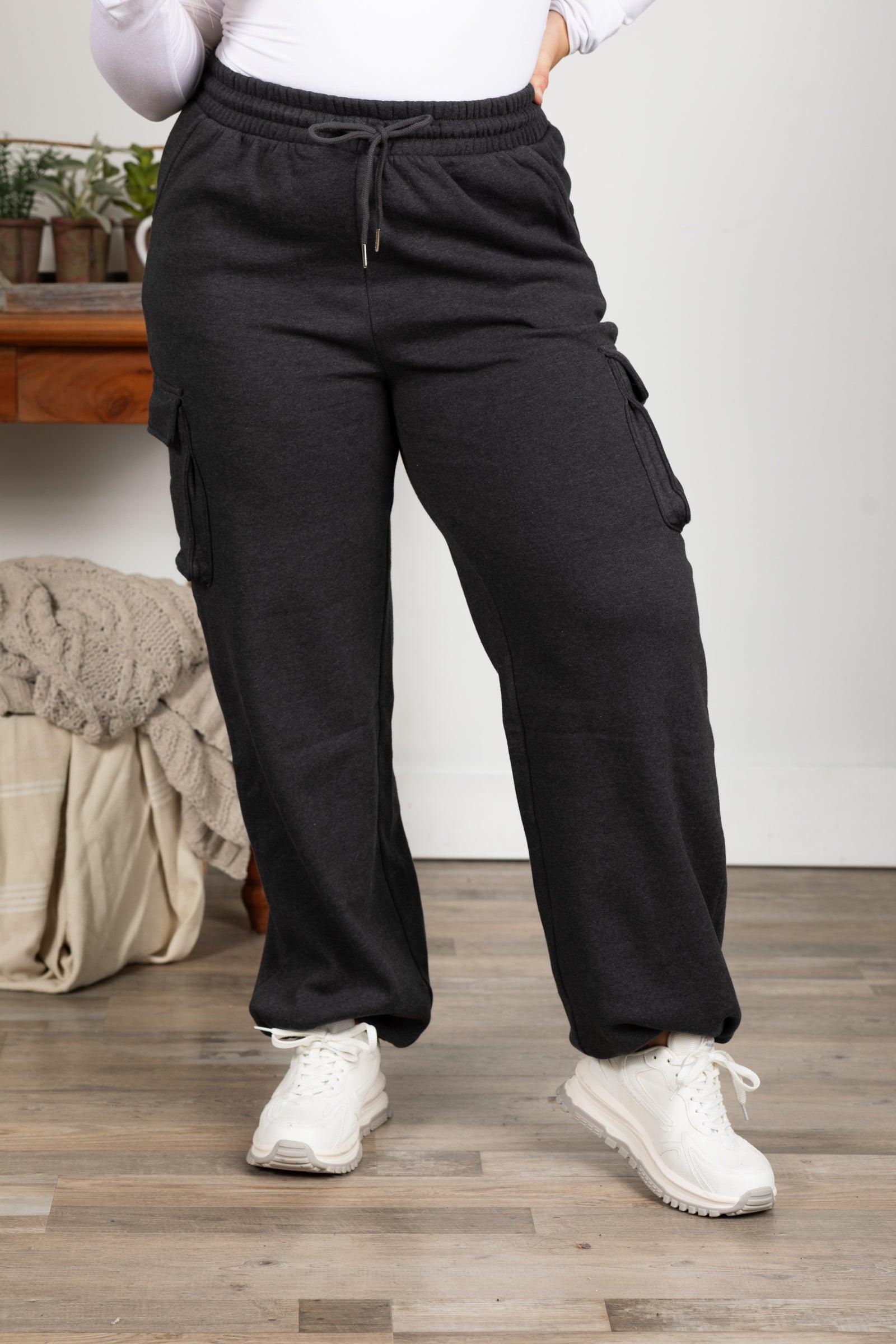 Fleece Cargo Wide Leg Sweatpants Product Image