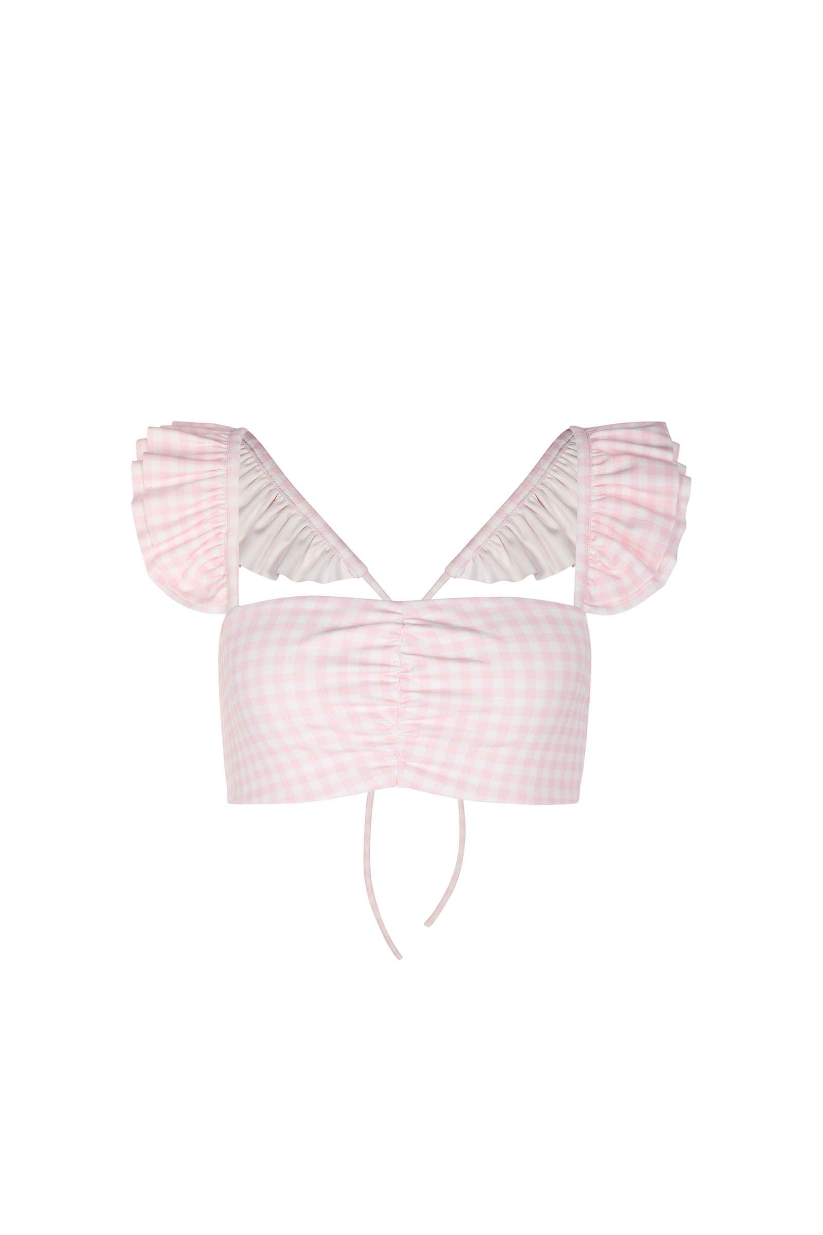The Pink Gingham Ruffle Bikini Top Product Image