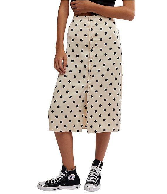 Free People Analise Polka Dot Print High Rise Button Front Midi Skirt Product Image