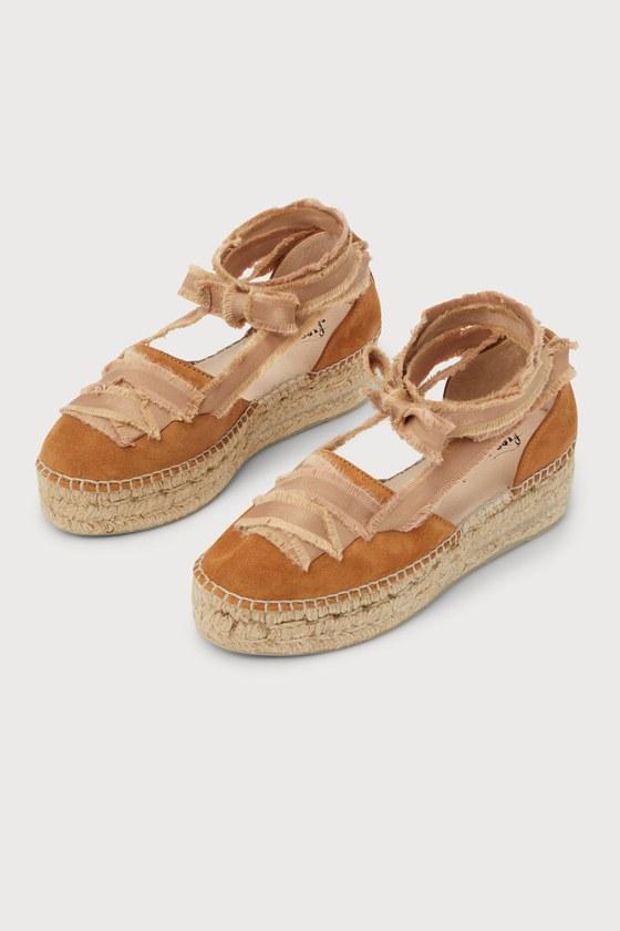 Destino Peachy Sand Suede Lace-Up Espadrille Platforms Product Image